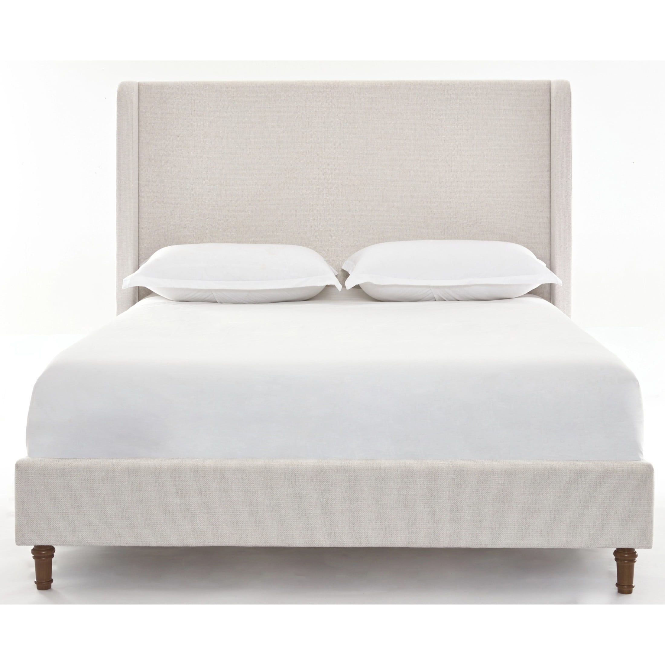 Noble House Hayden Queen Upholstered Bed Frame, 54" Tall Chenille Headboard with Curved Wingback, Ivory - Image 3