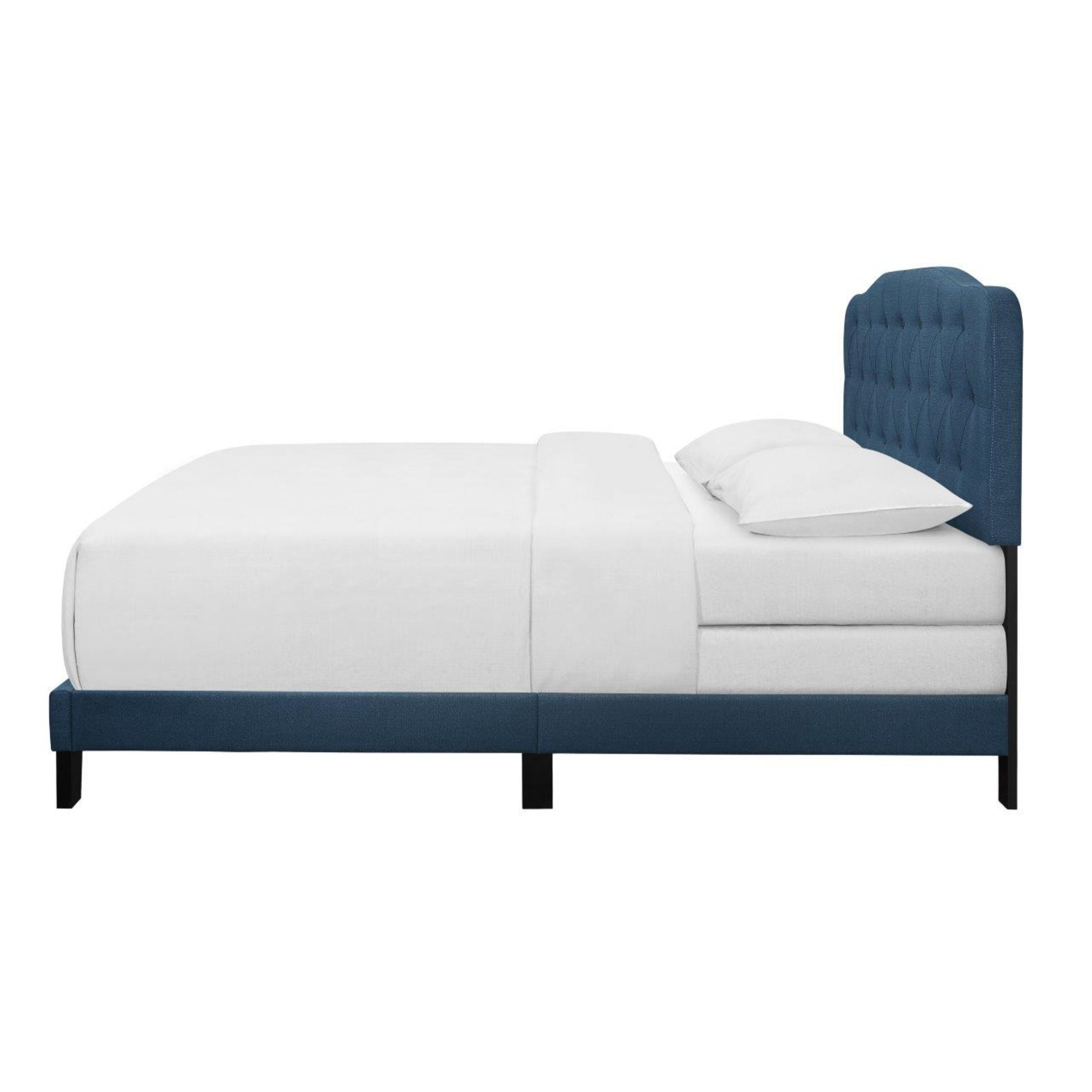 Home Design Carmel Upholstered King Panel Bed Frame with Curved Tufted Headboard and Padded Seat, Blue, Easy assembly - Image 3