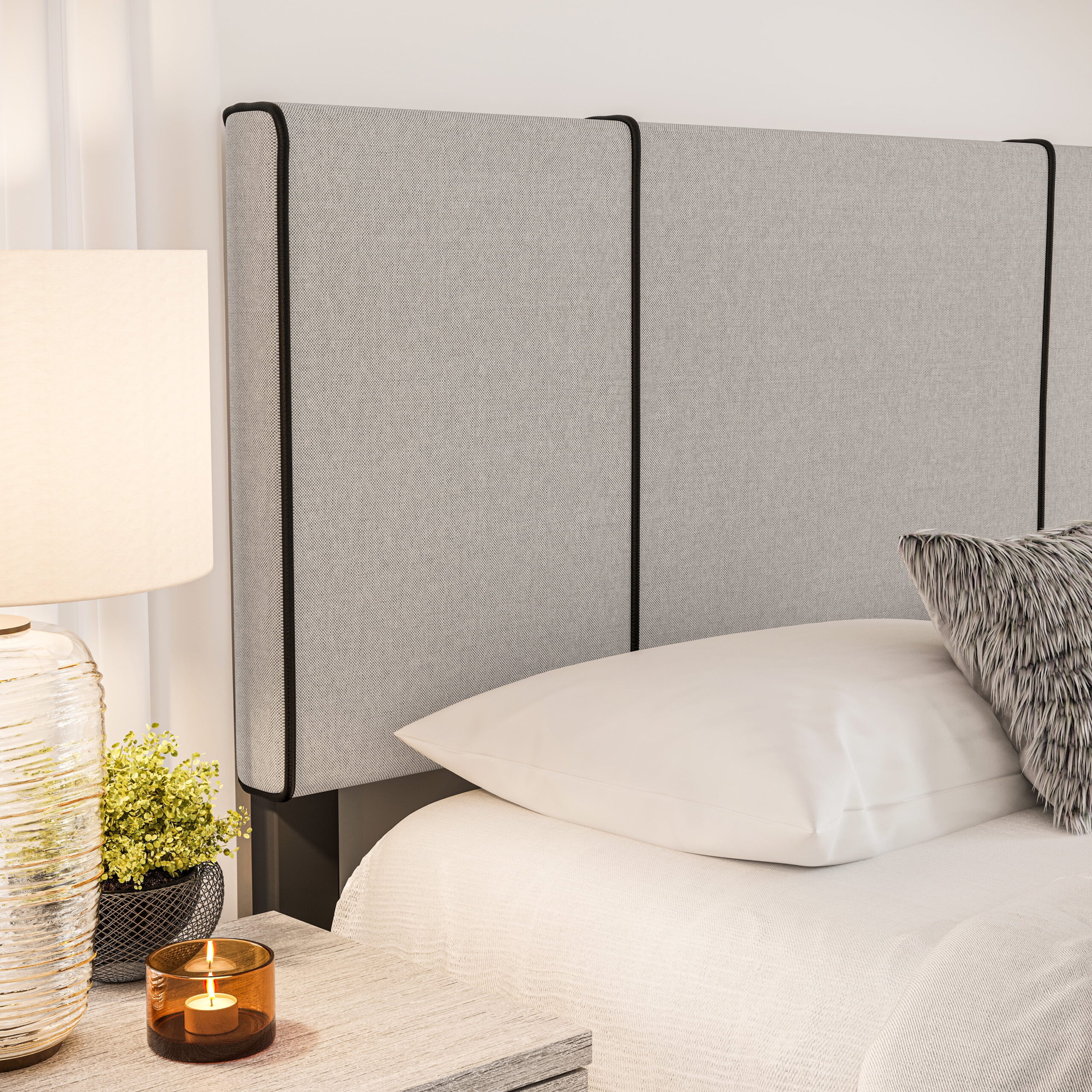 Boyd Sleep Lucena Off White Linen Queen Size Upholstered Platform Bed Frame with Adjustable Headboard, Qualified Box Spring or Foundation Required for Use - Image 5