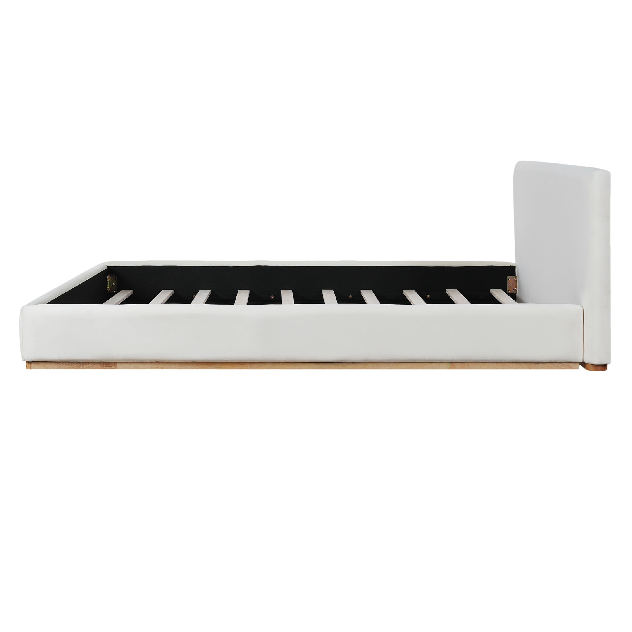 Christopher Knight Home Velvet Upholstered King Bed, Solid Wood Platform Bed Frame, White - Image 6