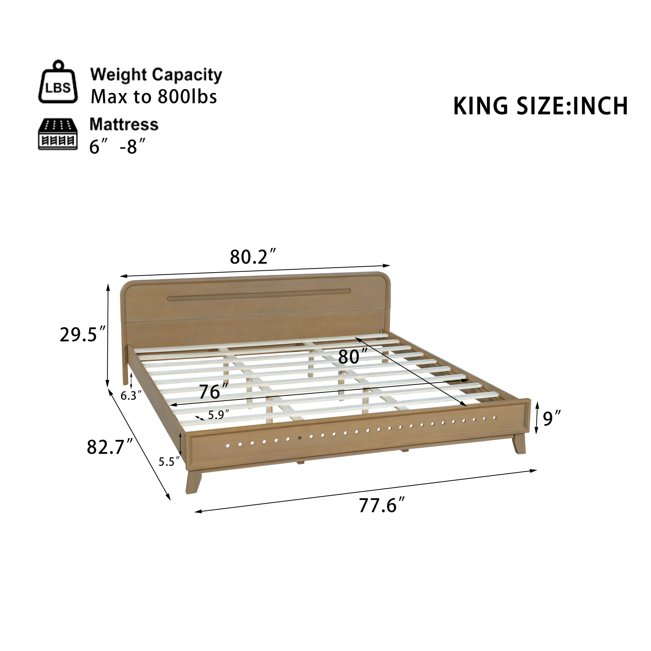 Christopher Knight Home King Size Bed Frame with Headboard, Solid Wood Platform Bed, Earthy Khaki - Image 7