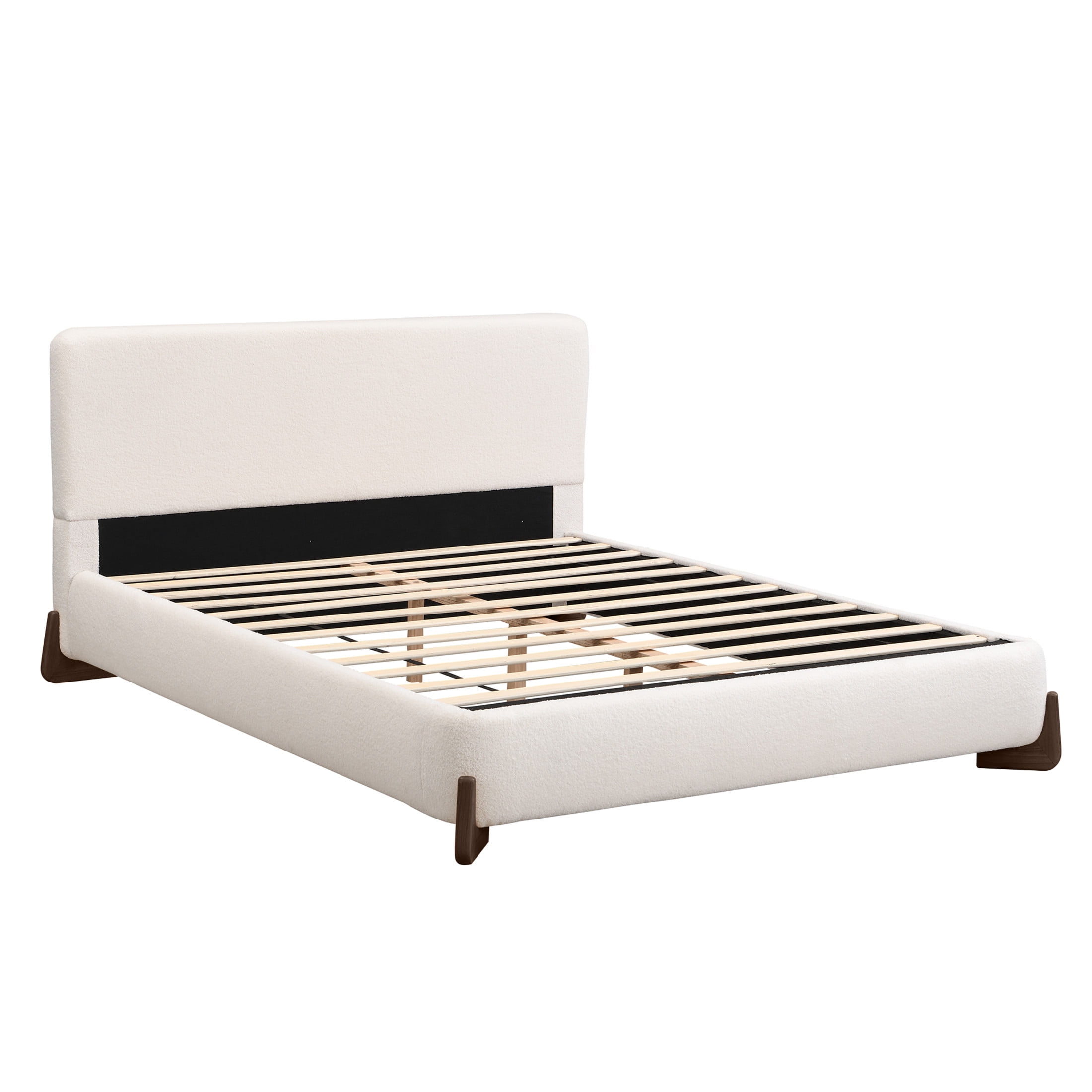 Christopher Knight Home Boucle Upholstered Queen Bed with Curved Wood legs, White - Image 2
