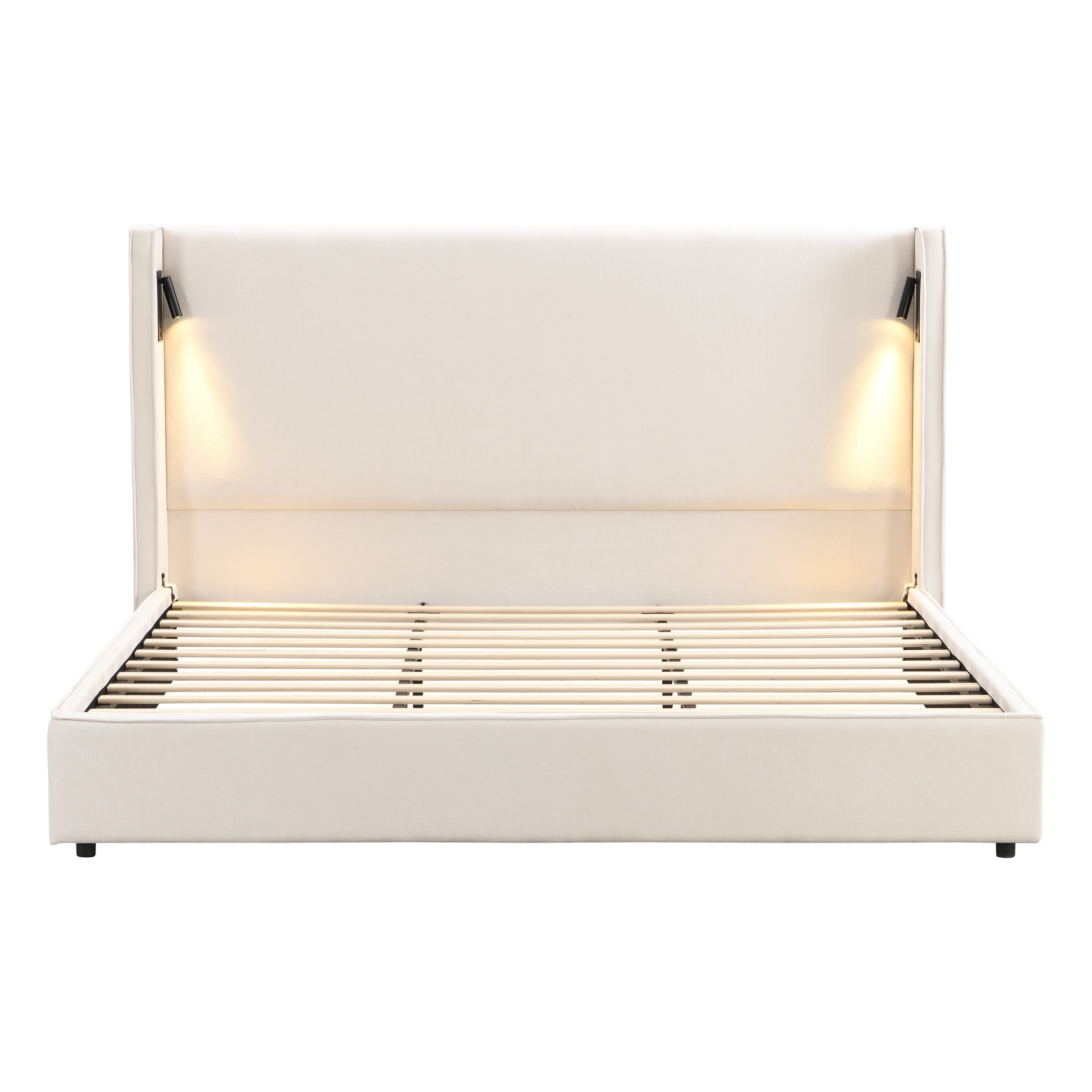 Carys Modern King Boucle Upholstered Bed, Platform Bed with Wingback Headboard, White - Image 7