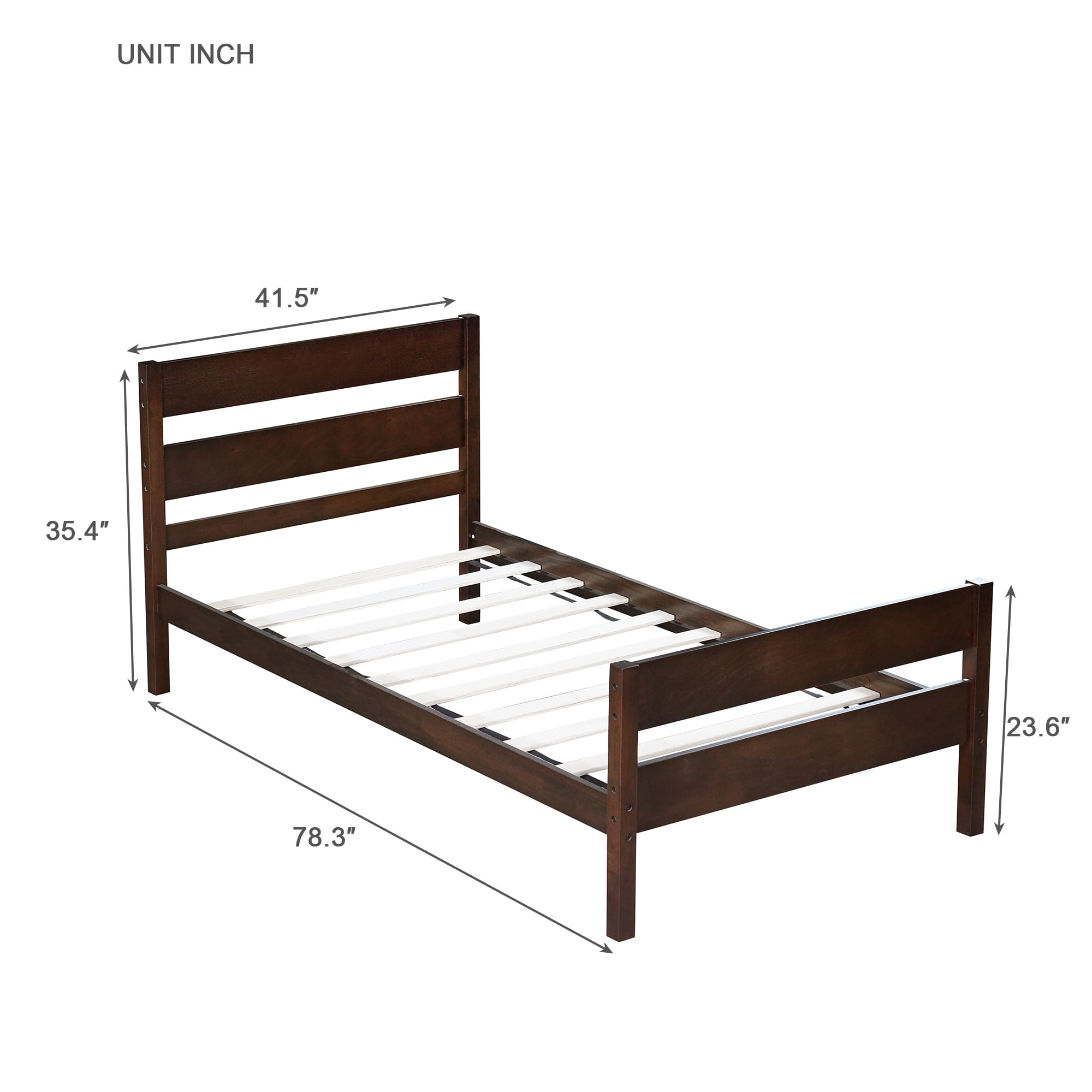 PORKISS Twin Size Bed Frame for Kids, Wood Bed Frame with Headboard/Footboard for Teens Boys Girls, No Box Spring Needed, Espresso #2 - Image 4
