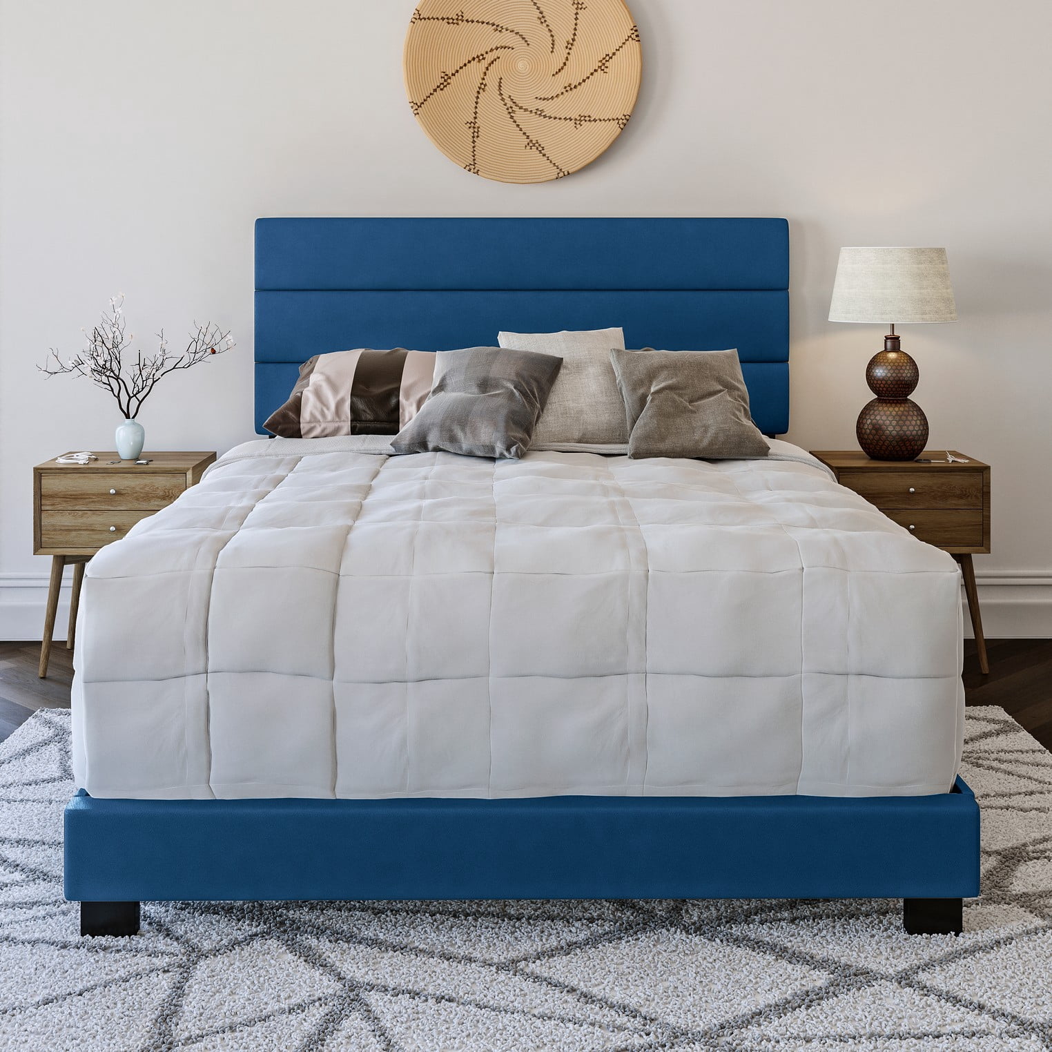 Boyd Sleep Napoli Blue Faux Leather King Size Fully Upholstered Platform Bed Frame with Adjustable Headboard, Qualified Box Spring or Foundation Required for Use - Image 7