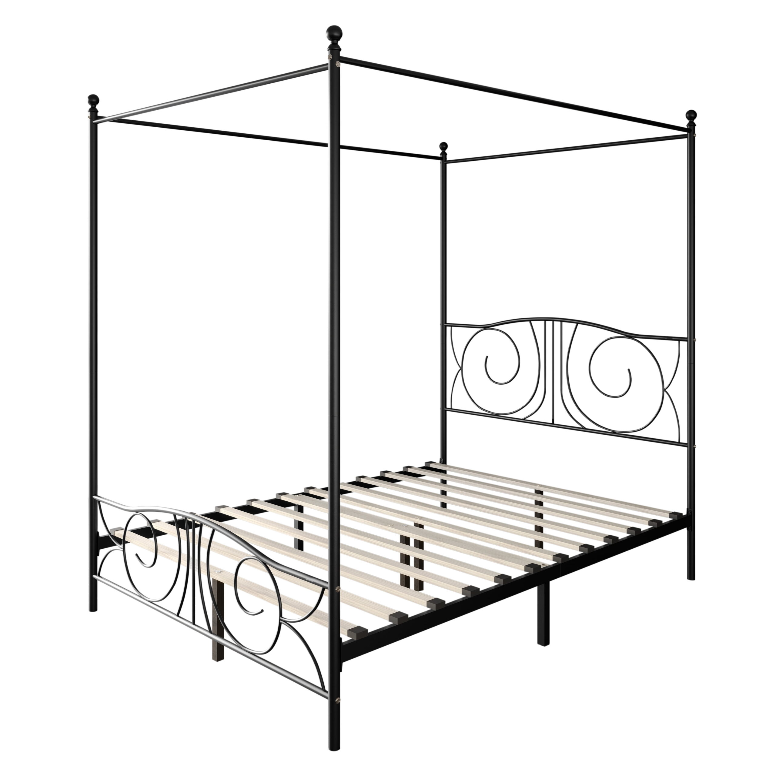 Castle Place Ornate Ironwork Full Metal Platform Canopy Bed, Black - Image 6