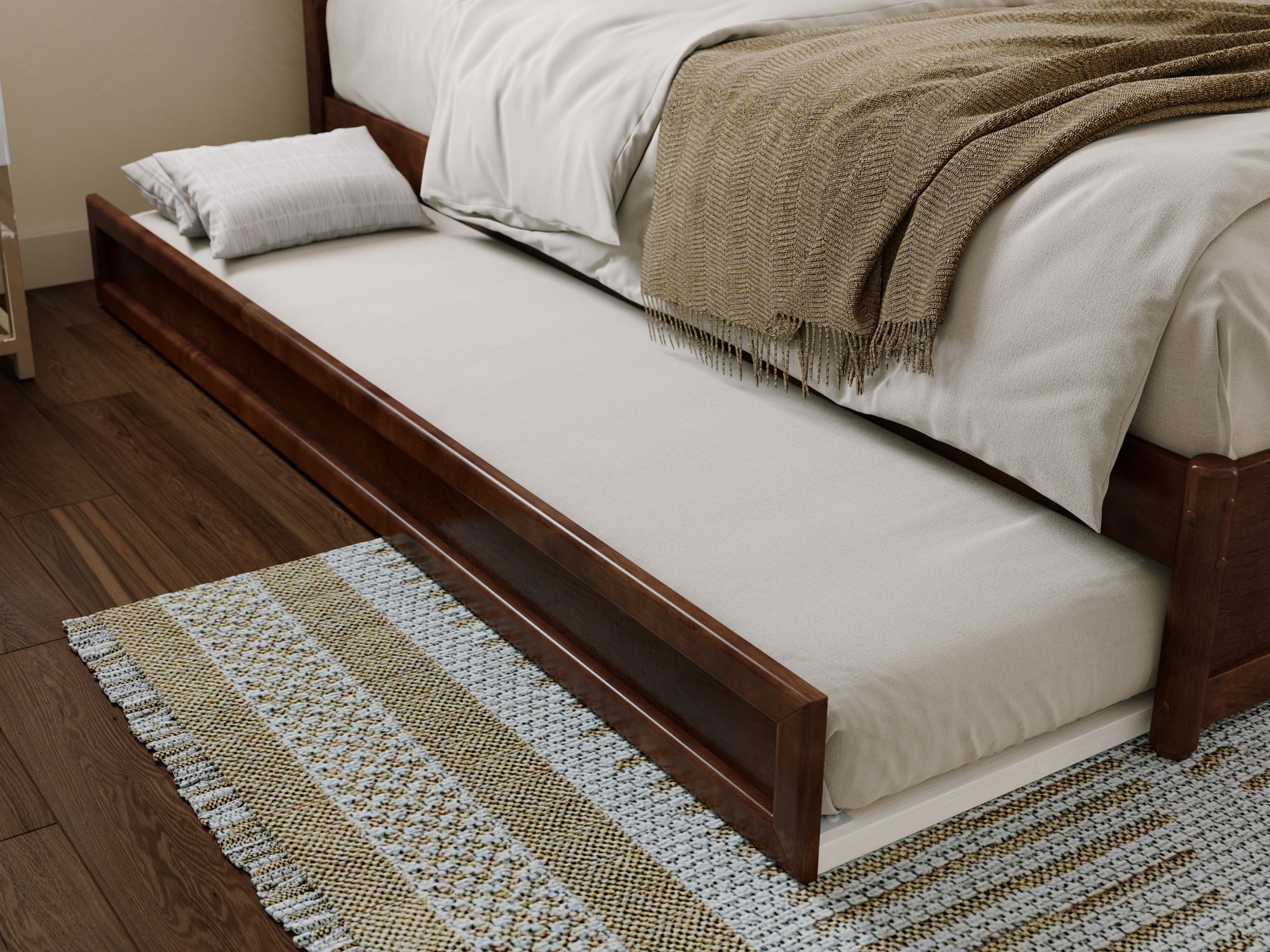 AFI Casanova Queen Wood Platform Bed with Panel Footboard and Twin-XL Trundle, Walnut - Image 6