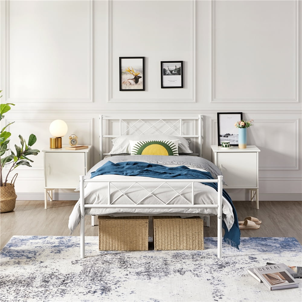 Alden Design X-Design Headboard & Footboard Metal Twin Bed, White - Image 2