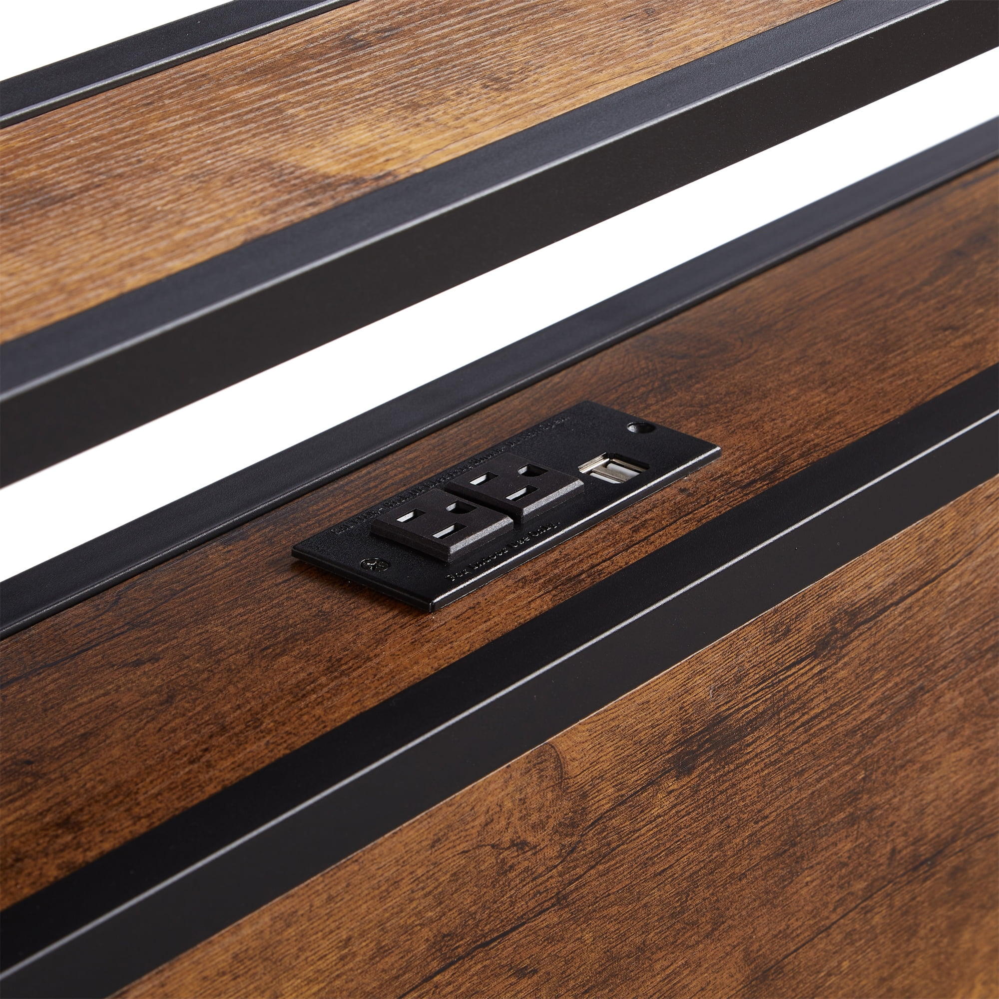 Aukfa Metal Twin XL Size Bed Frame with USB Charge Port, Wood Storage Headboard Shelf, Black - Image 6