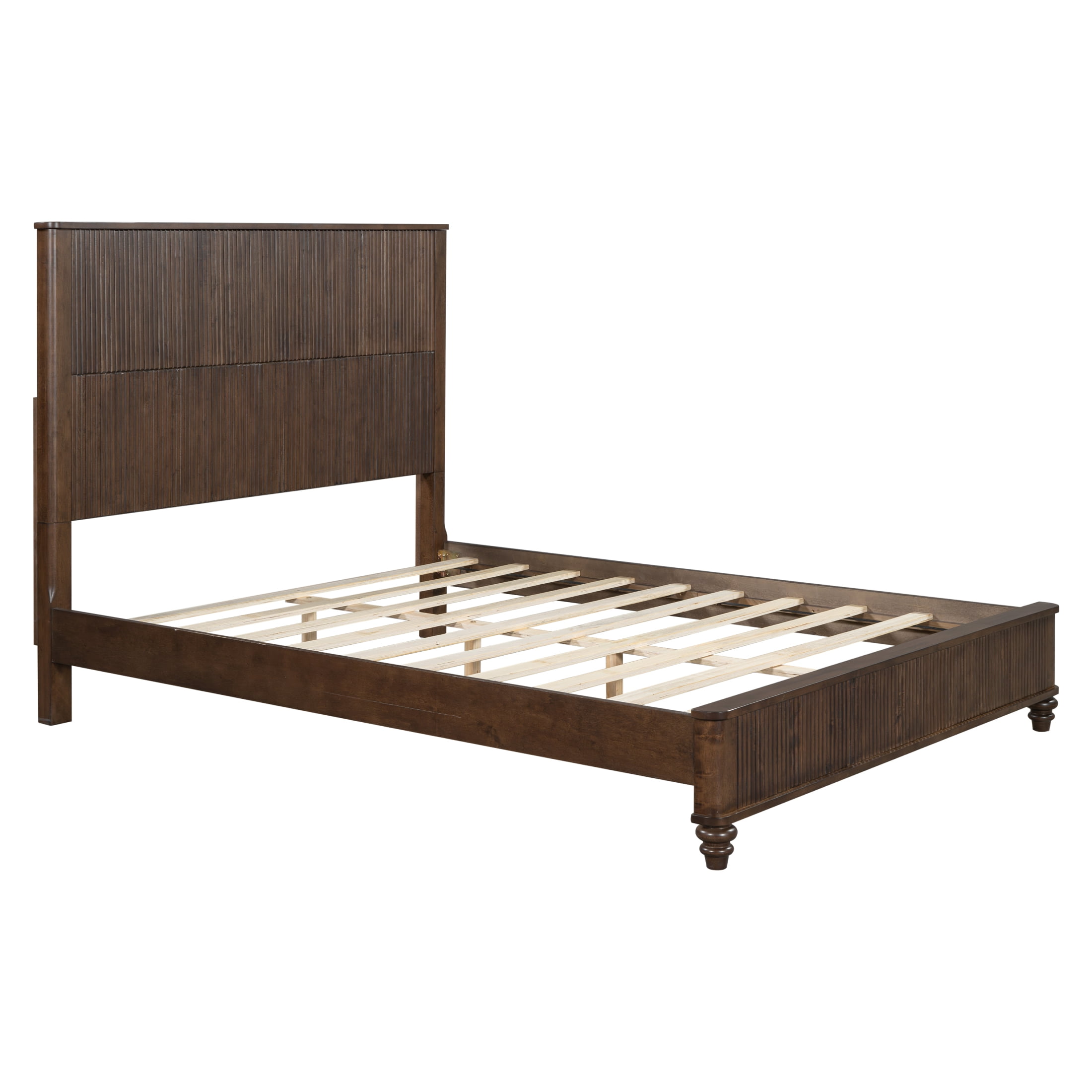 Noble House Classic Transitional Queen Platform Bed with Headboard, Solid Wood Frame, Walnut - Image 4