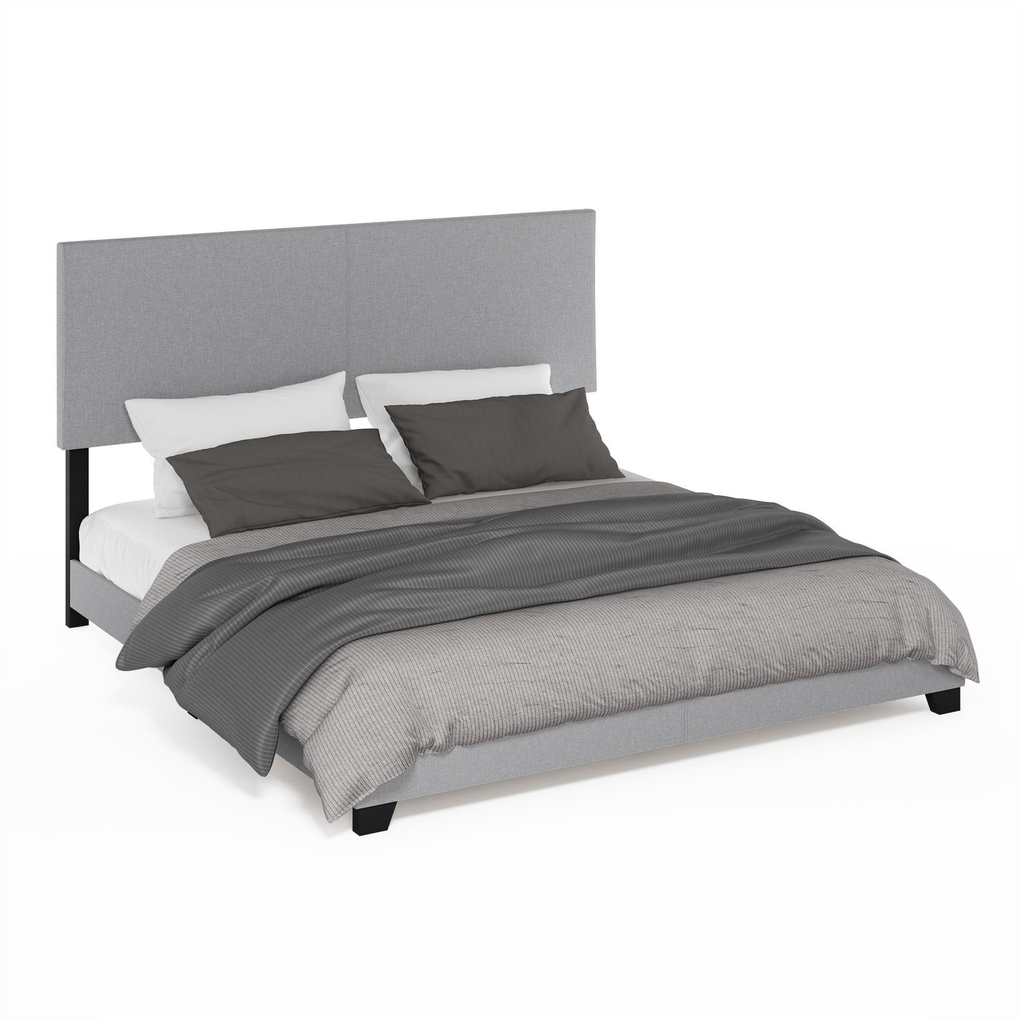 Furinno Pessac Fabric Upholstered Bed Frame with Wooden Slat Support, King, Glacier - Image 3