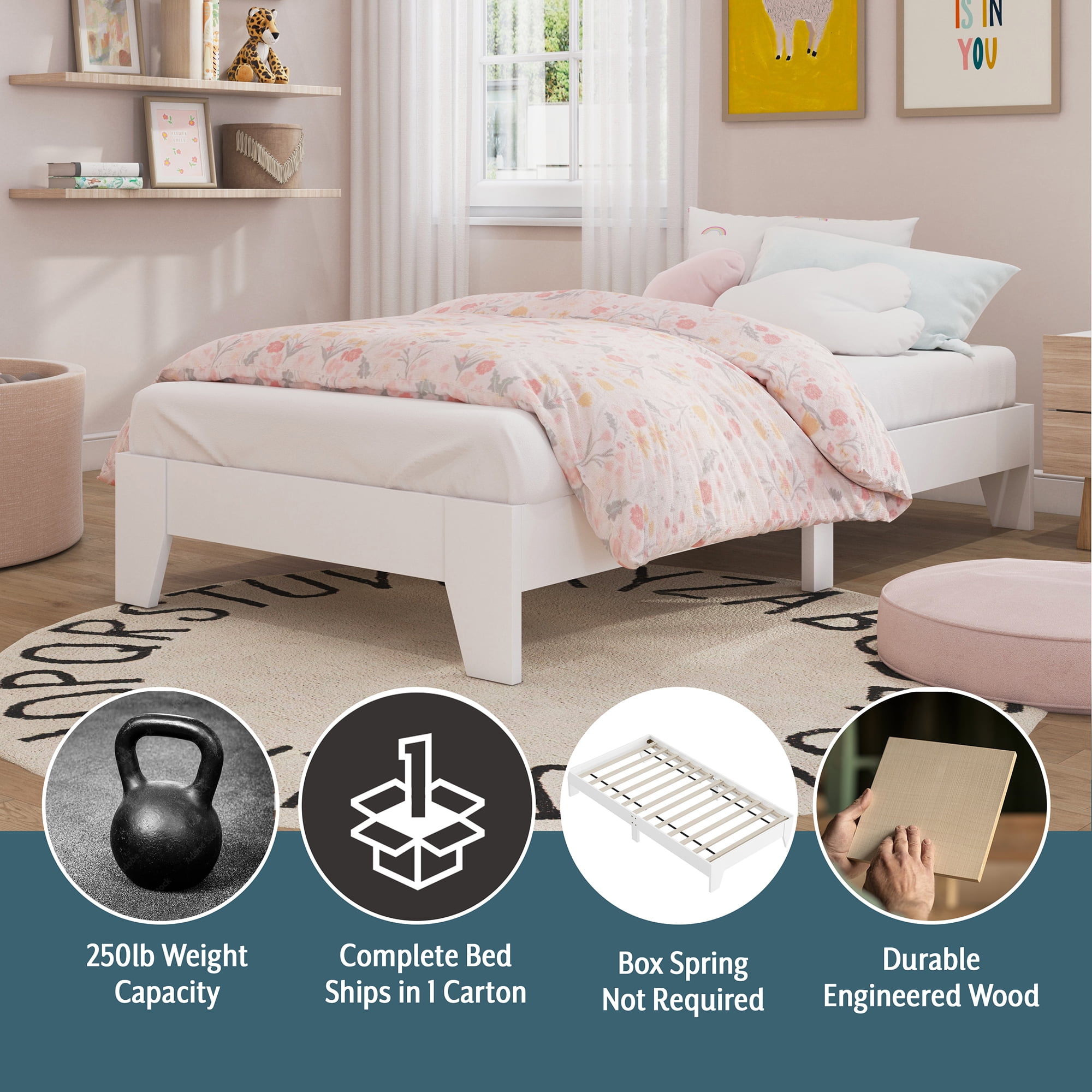 Hillsdale Casey Twin Wood Platform Bed, White - Image 3