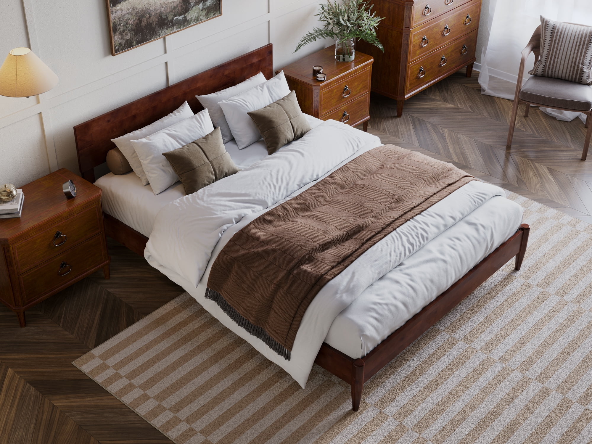 AFI Aria Queen Modern Solid Wood Low Profile Platform Bed, Walnut - Image 7