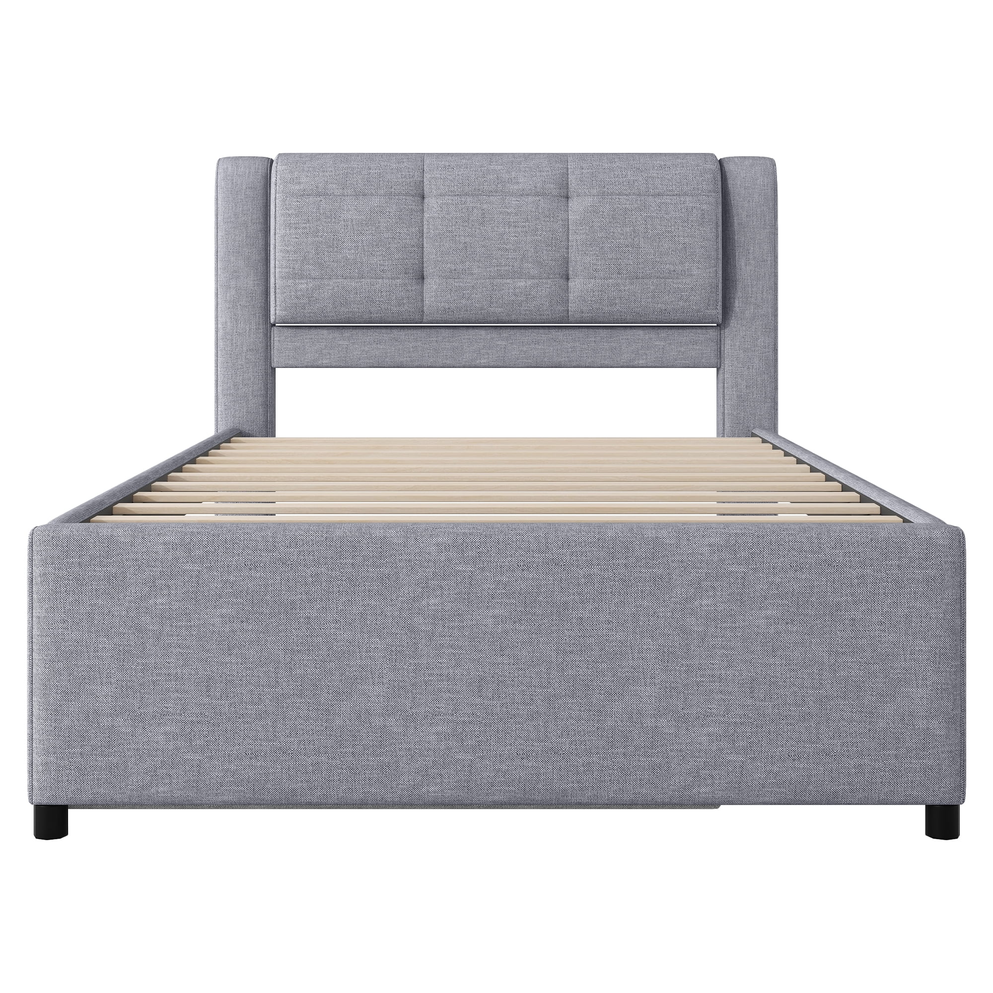 Euroco Upholstered Full Platform Bed with Pop-up Twin Trundle for Bedroom, 2 Beds in One, Gray - Image 5