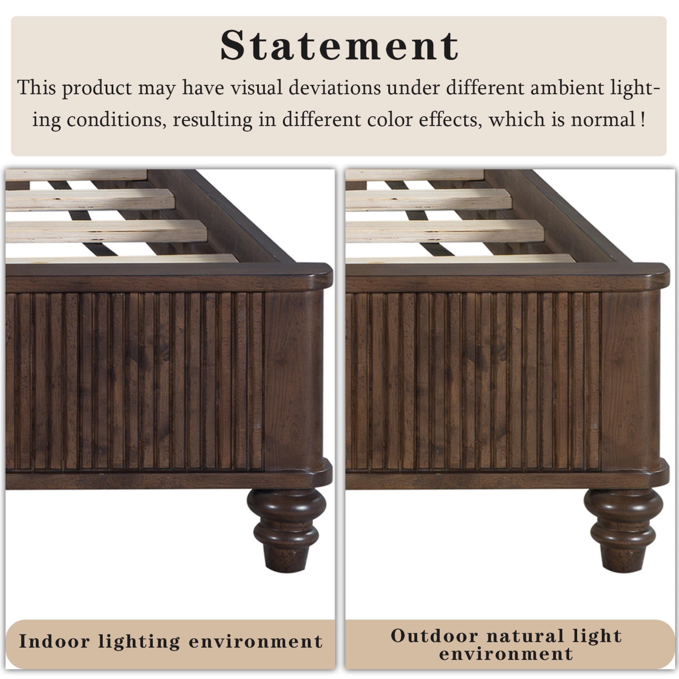 Noble House Classic Transitional Queen Platform Bed with Headboard, Solid Wood Frame, Walnut - Image 3