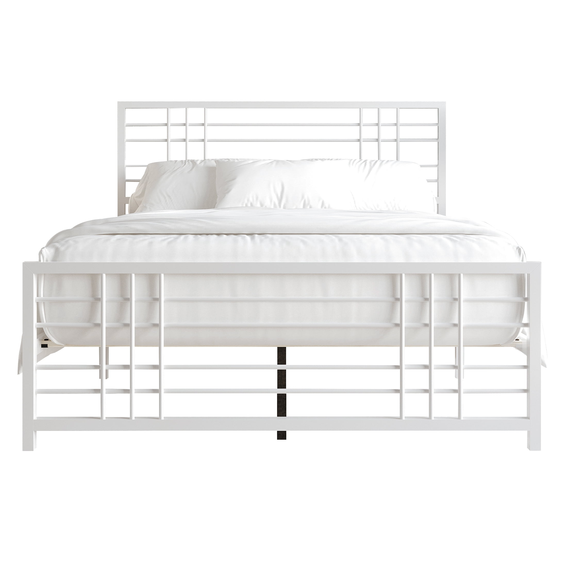 Castle Place Simple Classic King Size Metal Panel Bed, White - Image 3