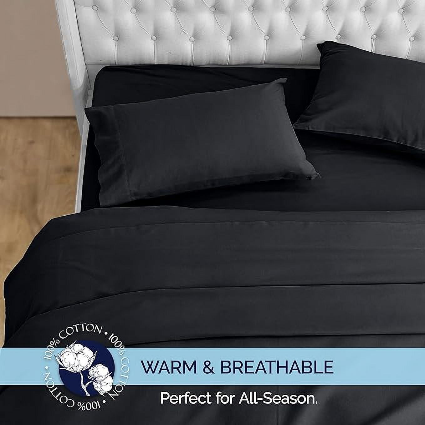 Elegant Comfort Soft 4-Piece Cotton Flannel Sheet Set -Deep Pocket Fitted Sheet, Flannel Sheets - Full, Black - Image 4