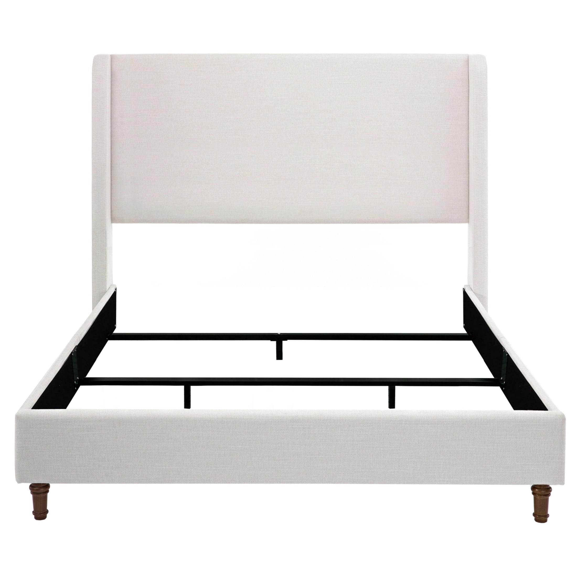Noble House Hayden Queen Upholstered Bed Frame, 54" Tall Chenille Headboard with Curved Wingback, Ivory - Image 4