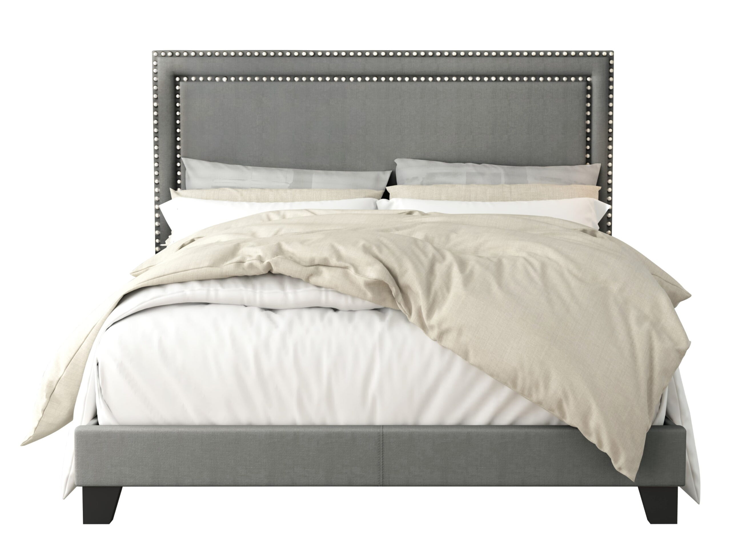 Home Design Ocala King Upholstered Panel Bed Frame with Padded Headboard and Sturdy Support, Gray, Easy Assembly - Image 3