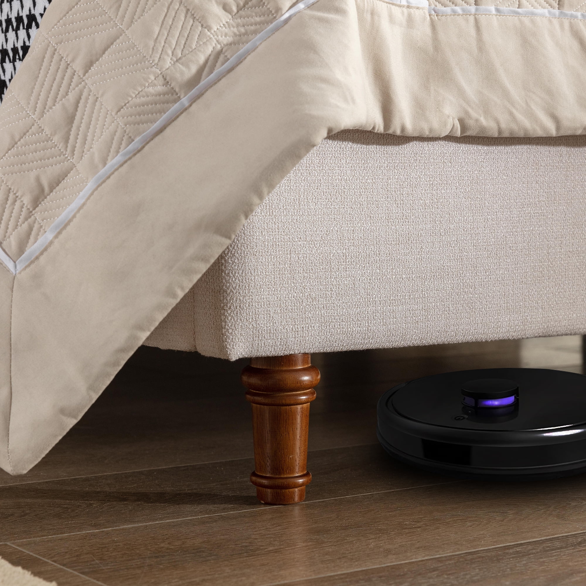 Miniyam 54" High Queen Size Upholstered Bed with Wingback Headboard for Adult, Ivory White - Image 4