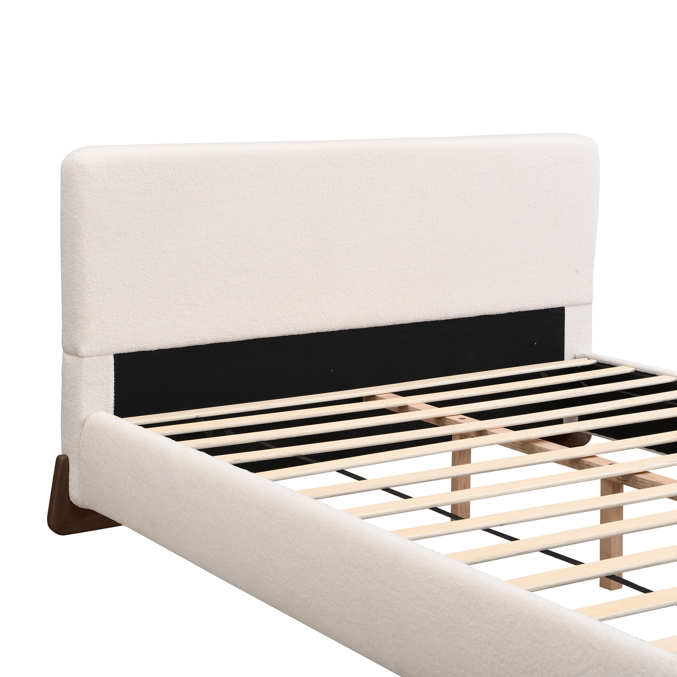 Christopher Knight Home Boucle Upholstered Queen Bed with Curved Wood legs, White - Image 4