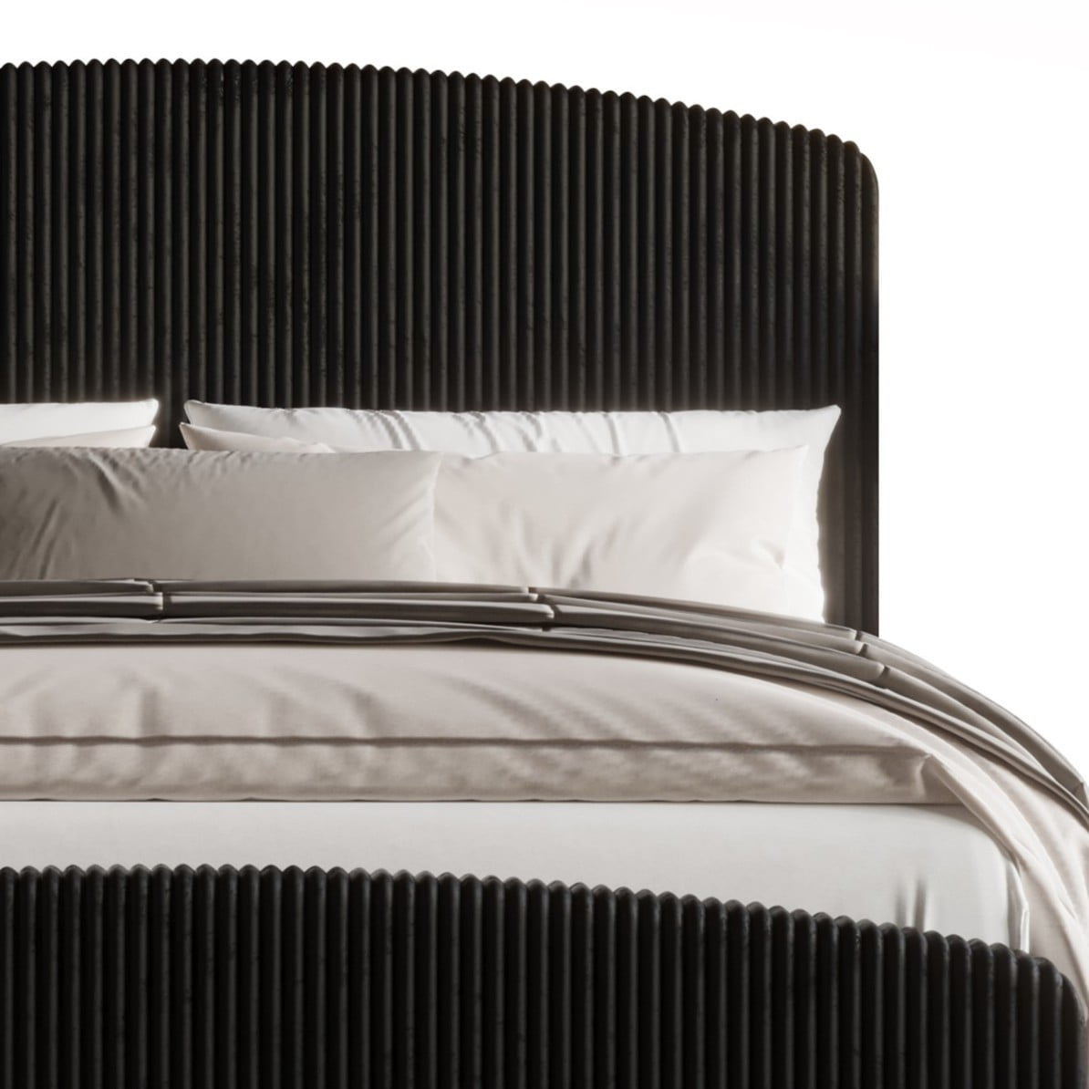 Home Design Everett Full Upholstered Panel Bed Frame with Curve-Shaped Design Headboard For Adult, Black, Easy Assembly - Image 5