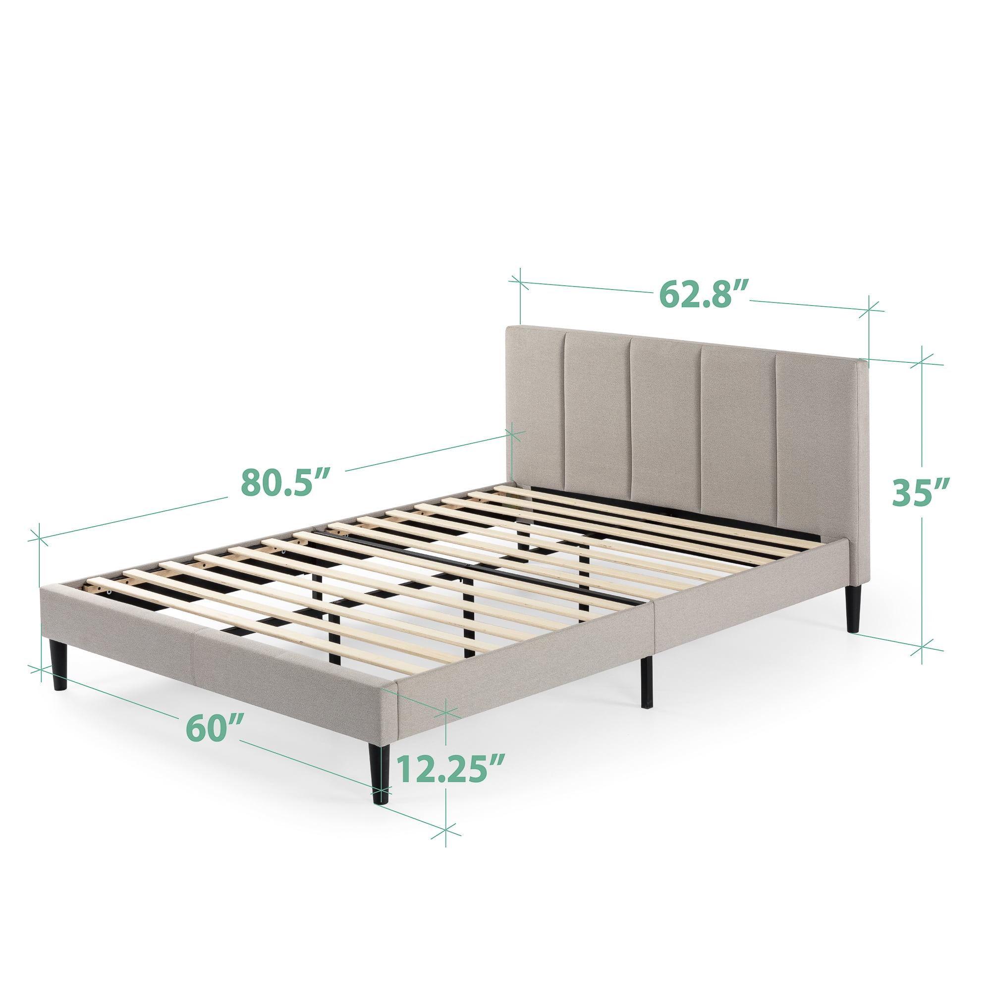 Zinus Maddon 35" Upholstered Platform Bed Frame, Beige, Adult, Queen - Image 7