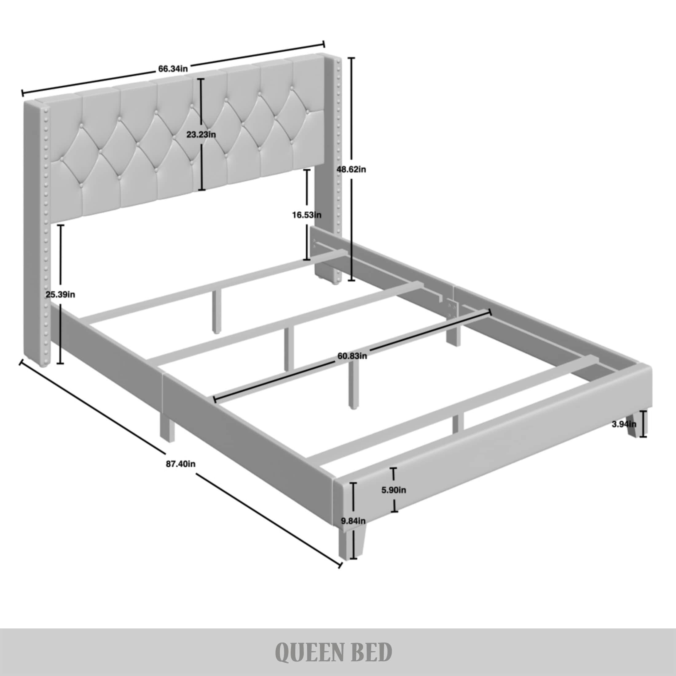 Castle Place Nailhead Trim Wingback Upholstered Bed, Black Velvet, Queen - Image 6