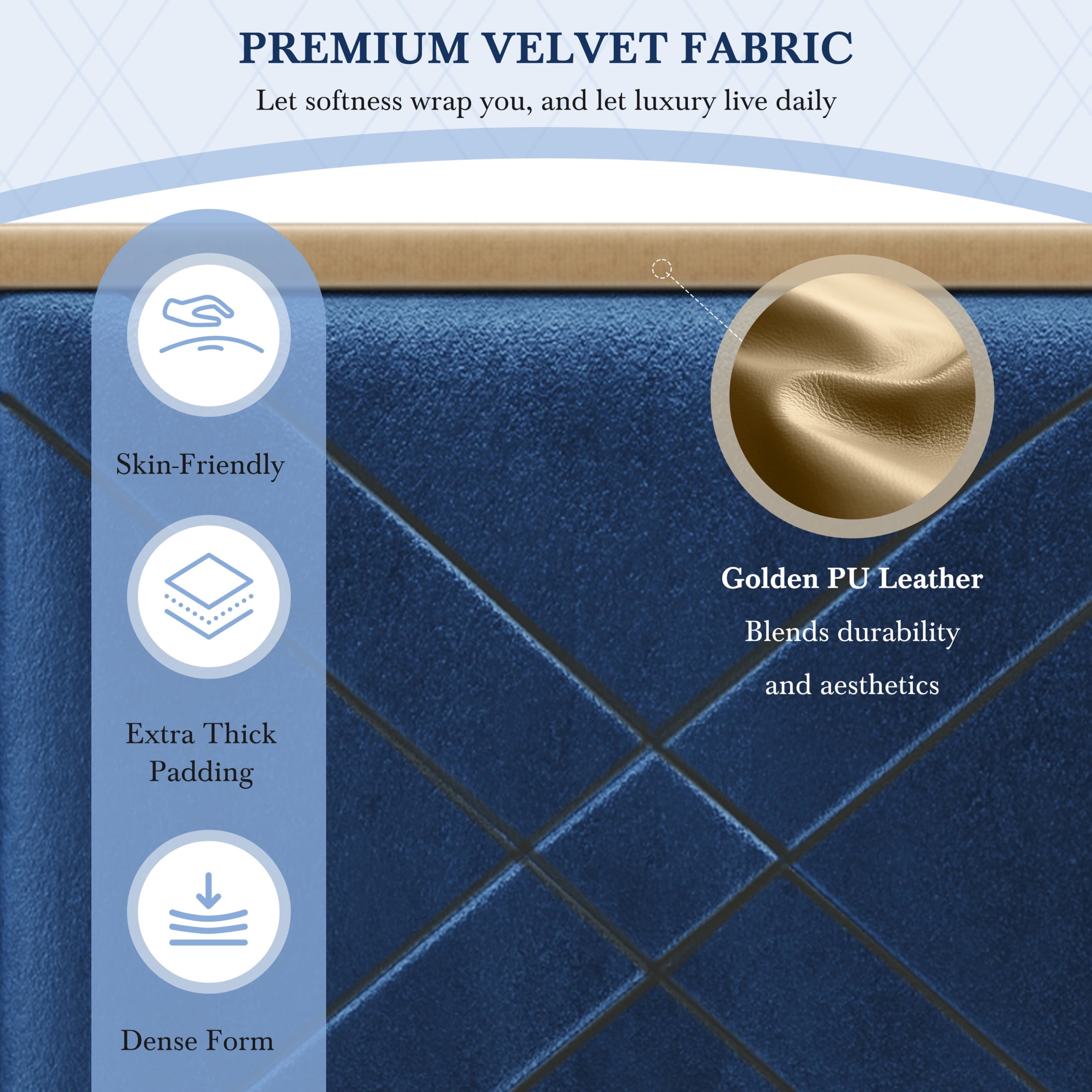 Christopher Knight Home Luxury Velvet Upholstered Queen Bed with Headboard, LED Lights, Storage Side Panels, Blue - Image 7