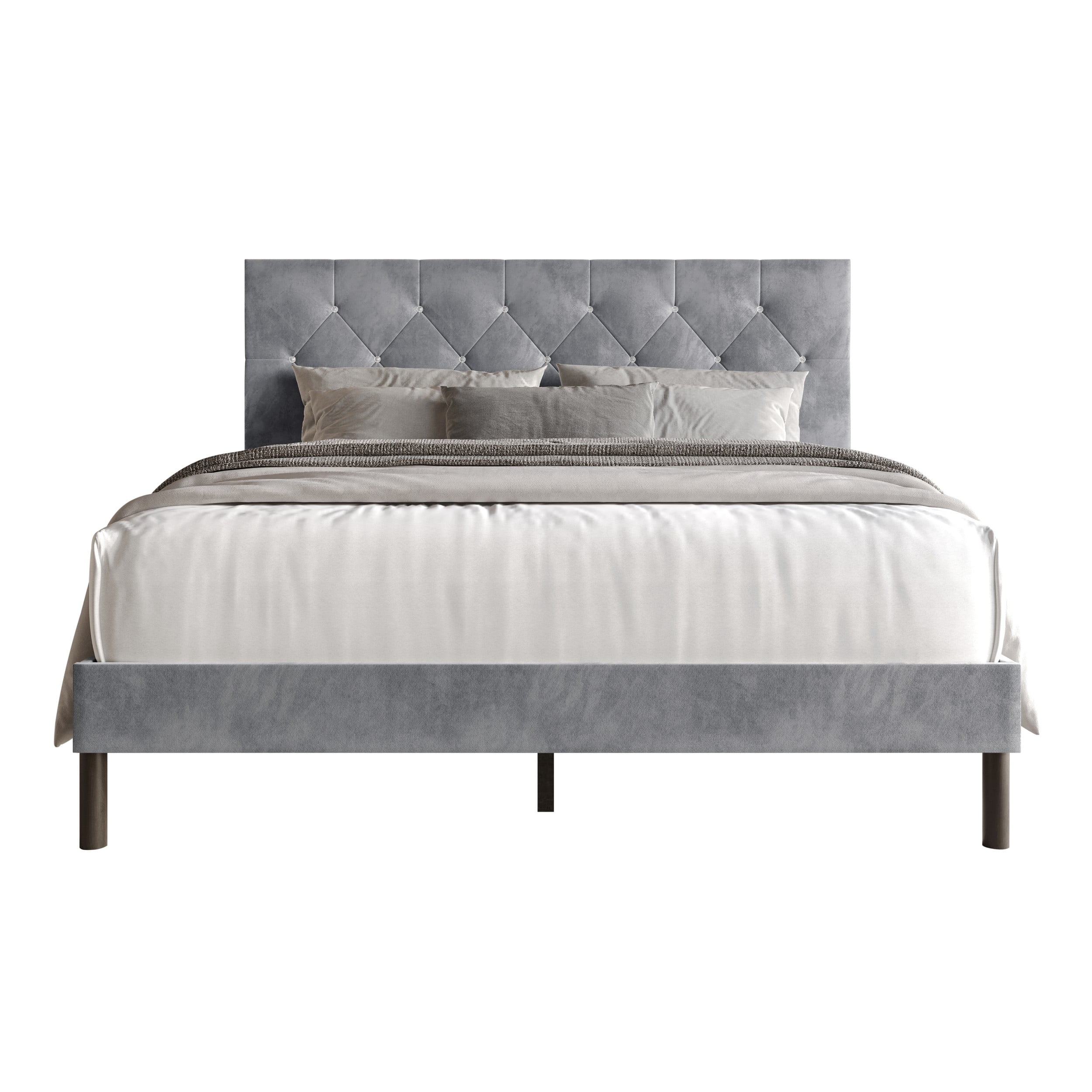 Home Design Groton Twin Tufted Velvet Upholstered Panel Bed Frame with Button-Tufted Headboard & Wingback Design, Silver Gray, Easy Assembly - Image 3