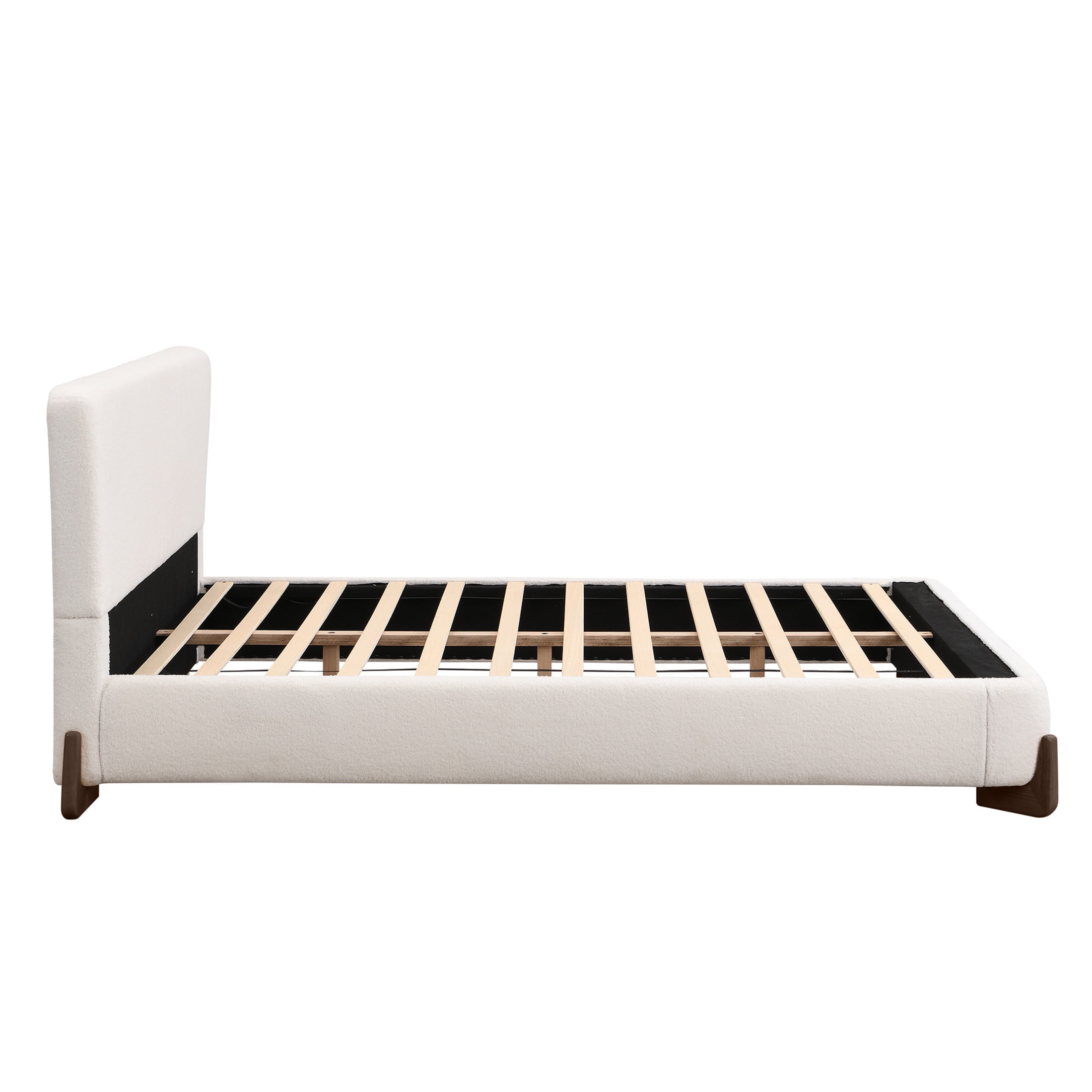 Christopher Knight Home Boucle Upholstered Queen Bed with Curved Wood legs, White - Image 6