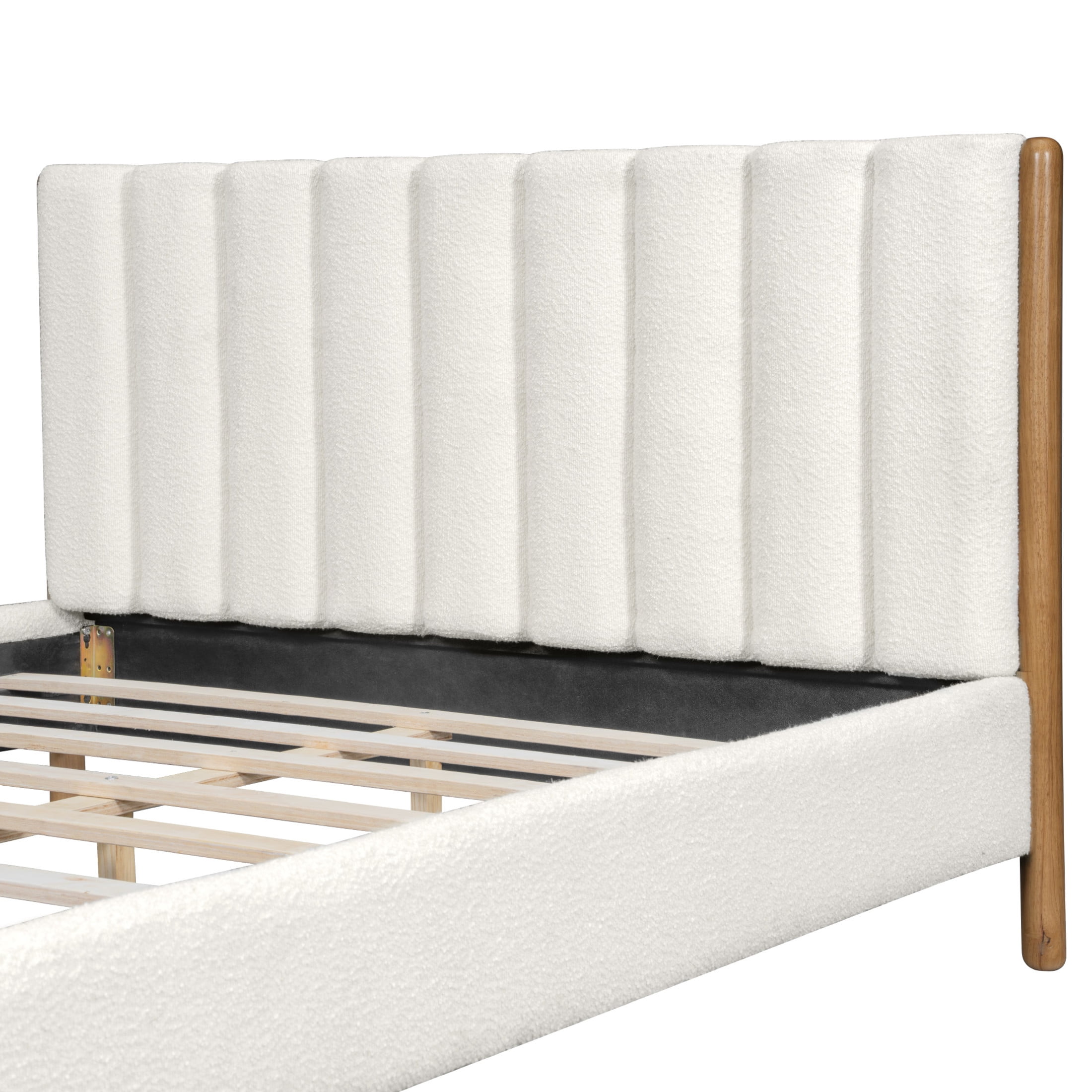 Christopher Knight Home Modern Boucle Queen Bed Frame, Vertical Stripe Headboard, Solid Wood, White - Image 5