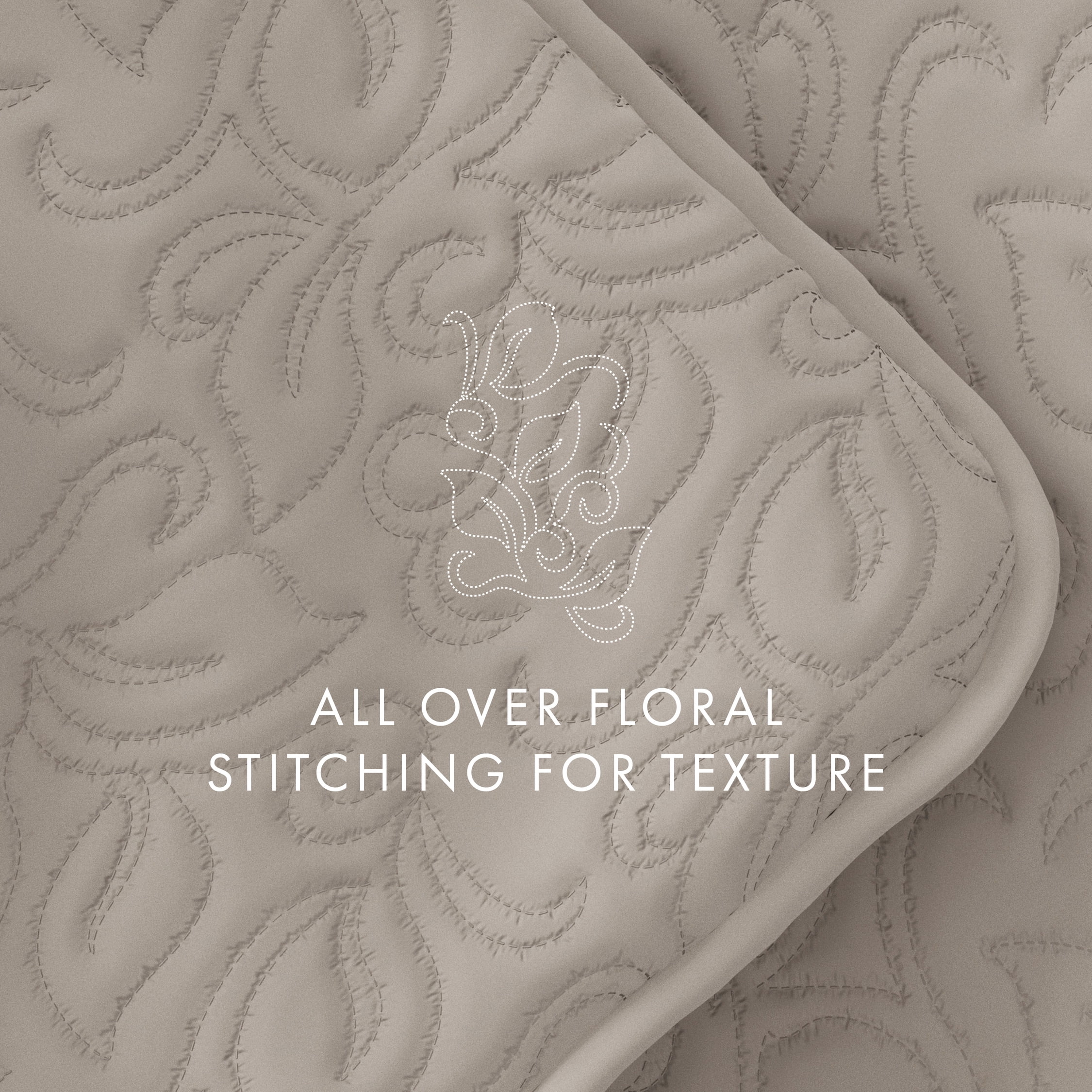 Noble Linens 3 Piece Latte Floral Stitch Quilt Set, King / CalKing - Image 5