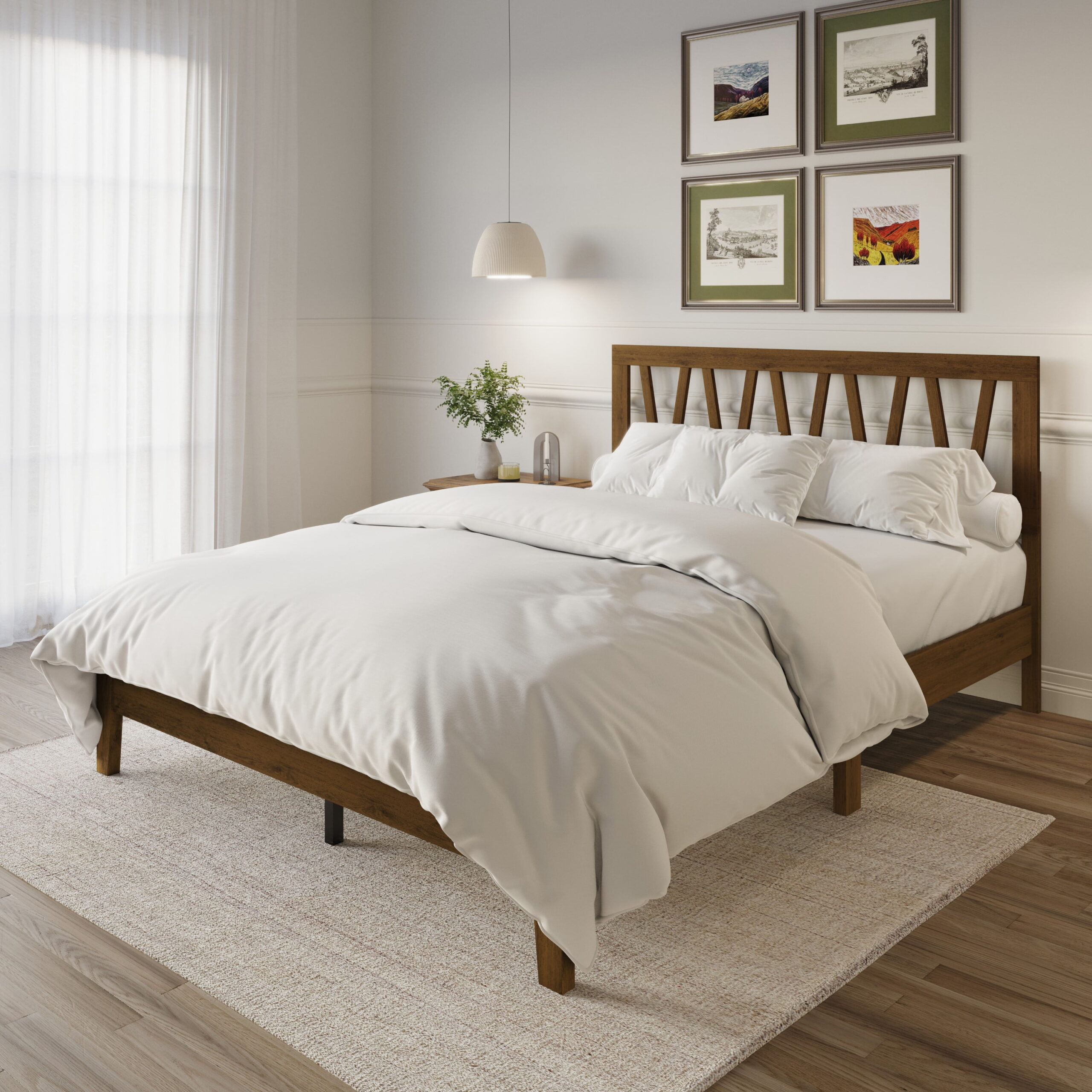 Home Design Gadsden King Panel Bed Frame with Arched V-Design Headboard and Center Leg Support, Brown, Box Spring Required, Easy Assembly - Image 2