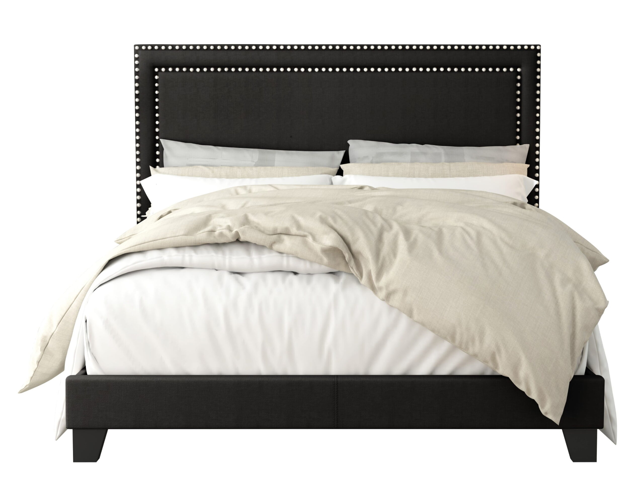 Home Design Ocala Full Upholstered Panel Bed Frame with Padded Headboard and Sturdy Support, Black, Easy Assembly - Image 3