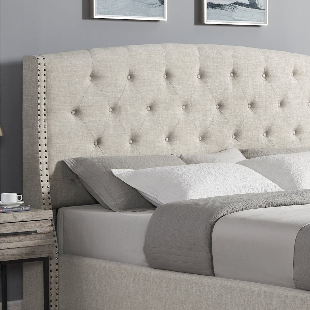 Nantarre Fabric Tufted Wingback Upholstered Bed with Nailhead Trim,Tan - Image 5
