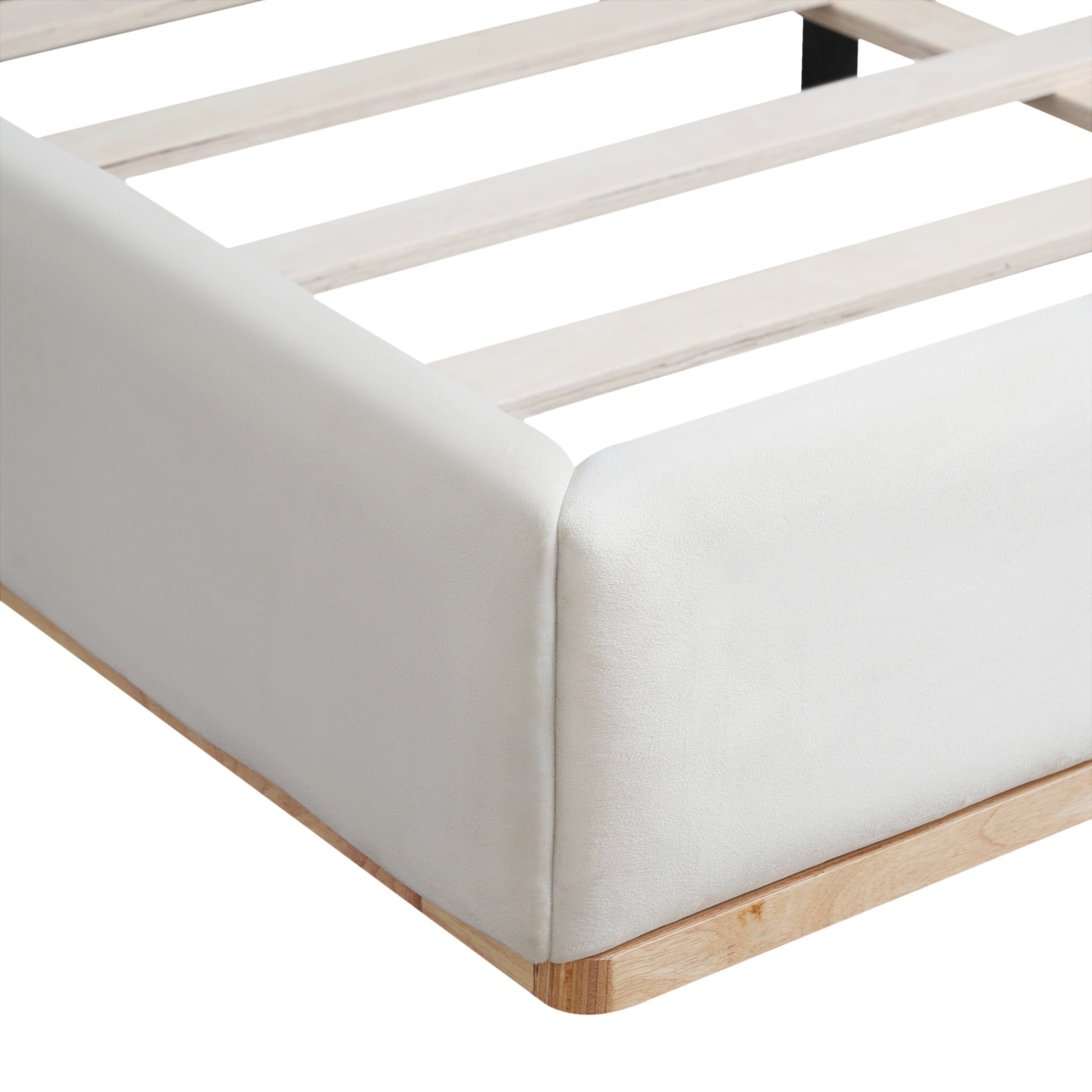 Christopher Knight Home Velvet Upholstered King Bed, Solid Wood Platform Bed Frame, White - Image 5
