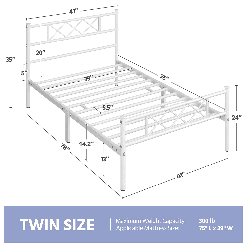 Alden Design X-Design Headboard & Footboard Metal Twin Bed, White - Image 6