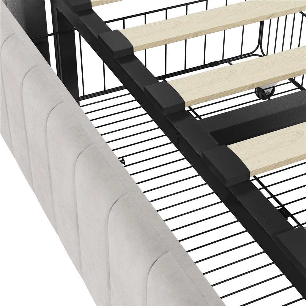 Renwick Full Size Upholstered Bed Frame with 4 Storage Drawers for Adult, Beige - Image 5