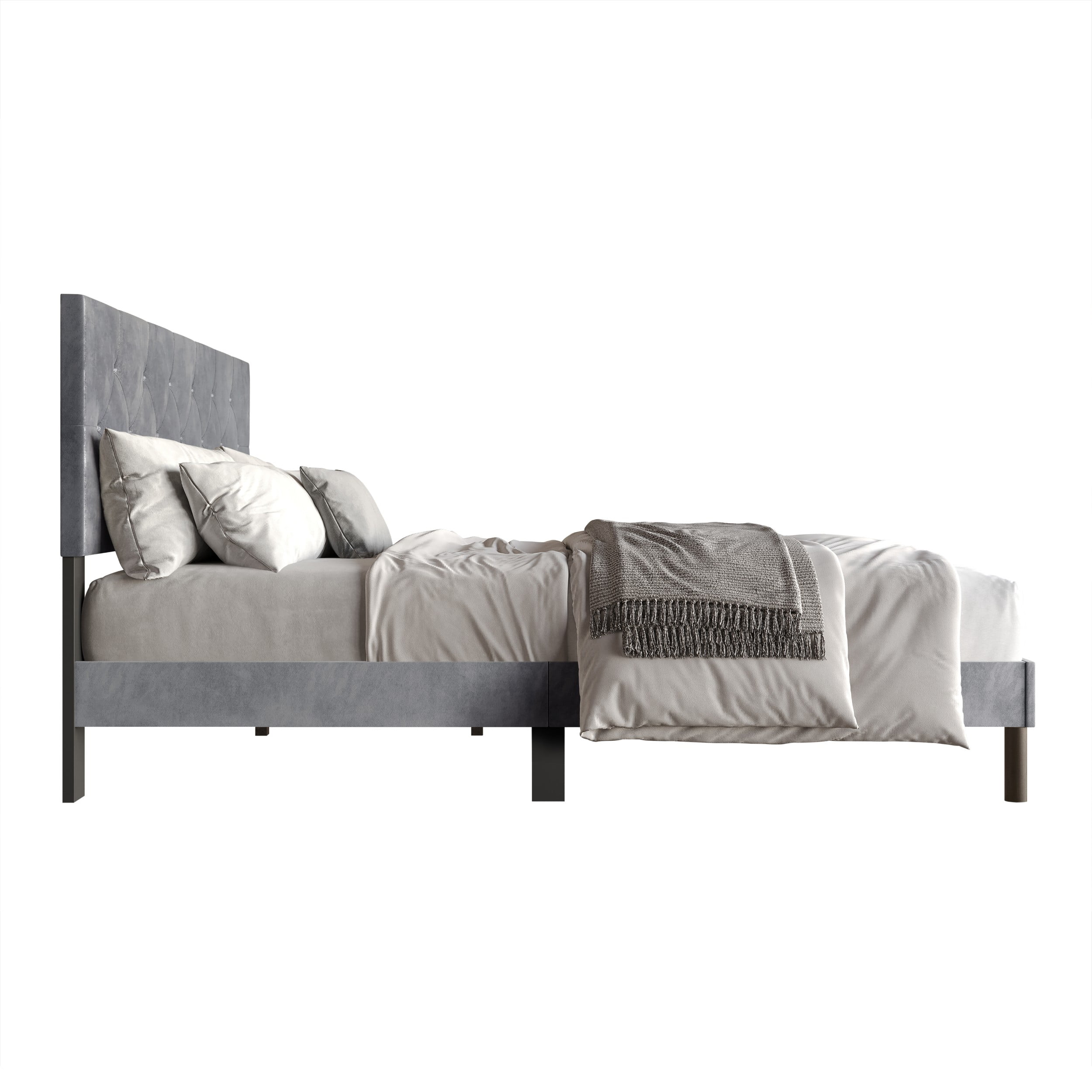 Home Design Groton Twin Tufted Velvet Upholstered Panel Bed Frame with Button-Tufted Headboard & Wingback Design, Silver Gray, Easy Assembly - Image 5