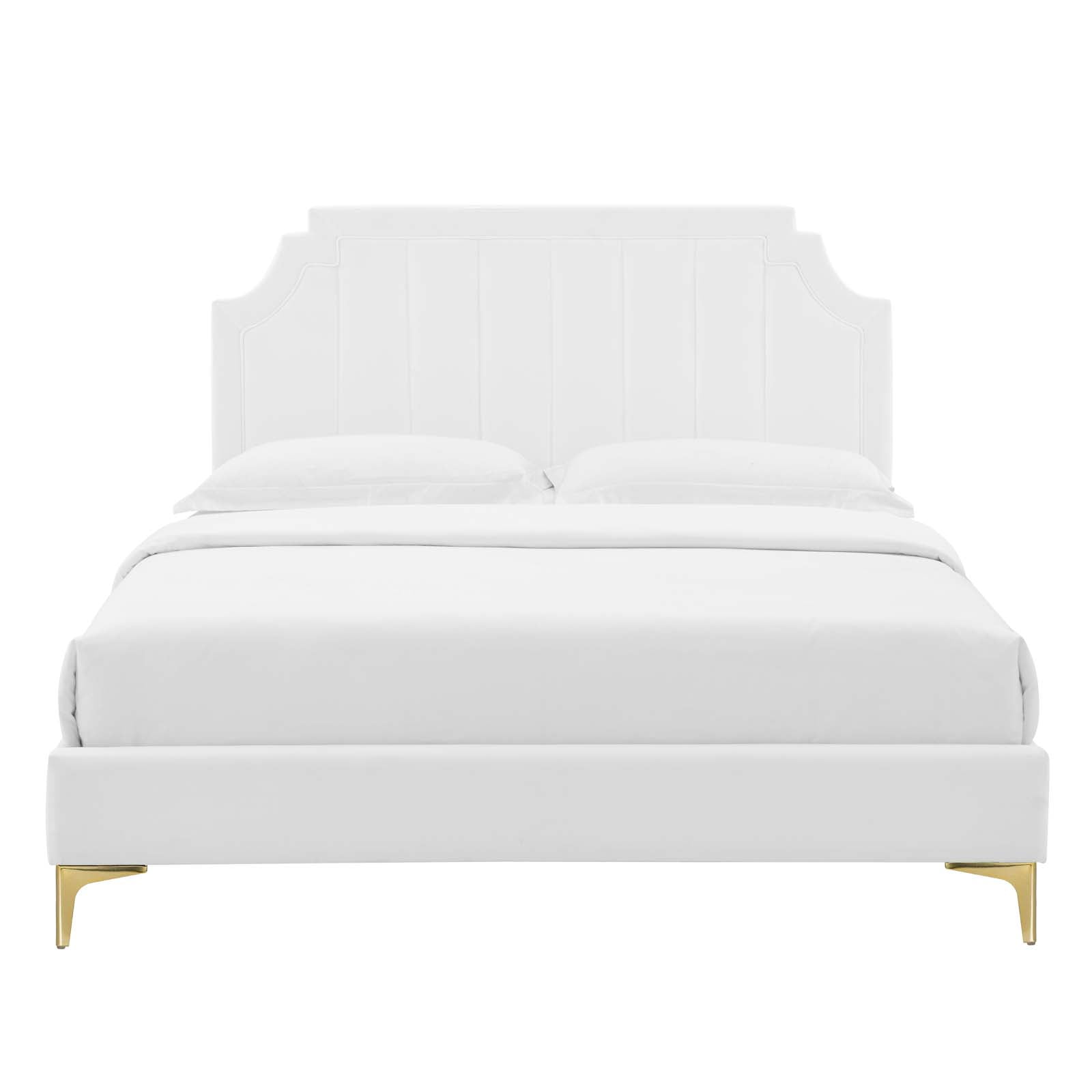 Modway Sienna Performance Velvet Queen Platform Bed in White - Image 6