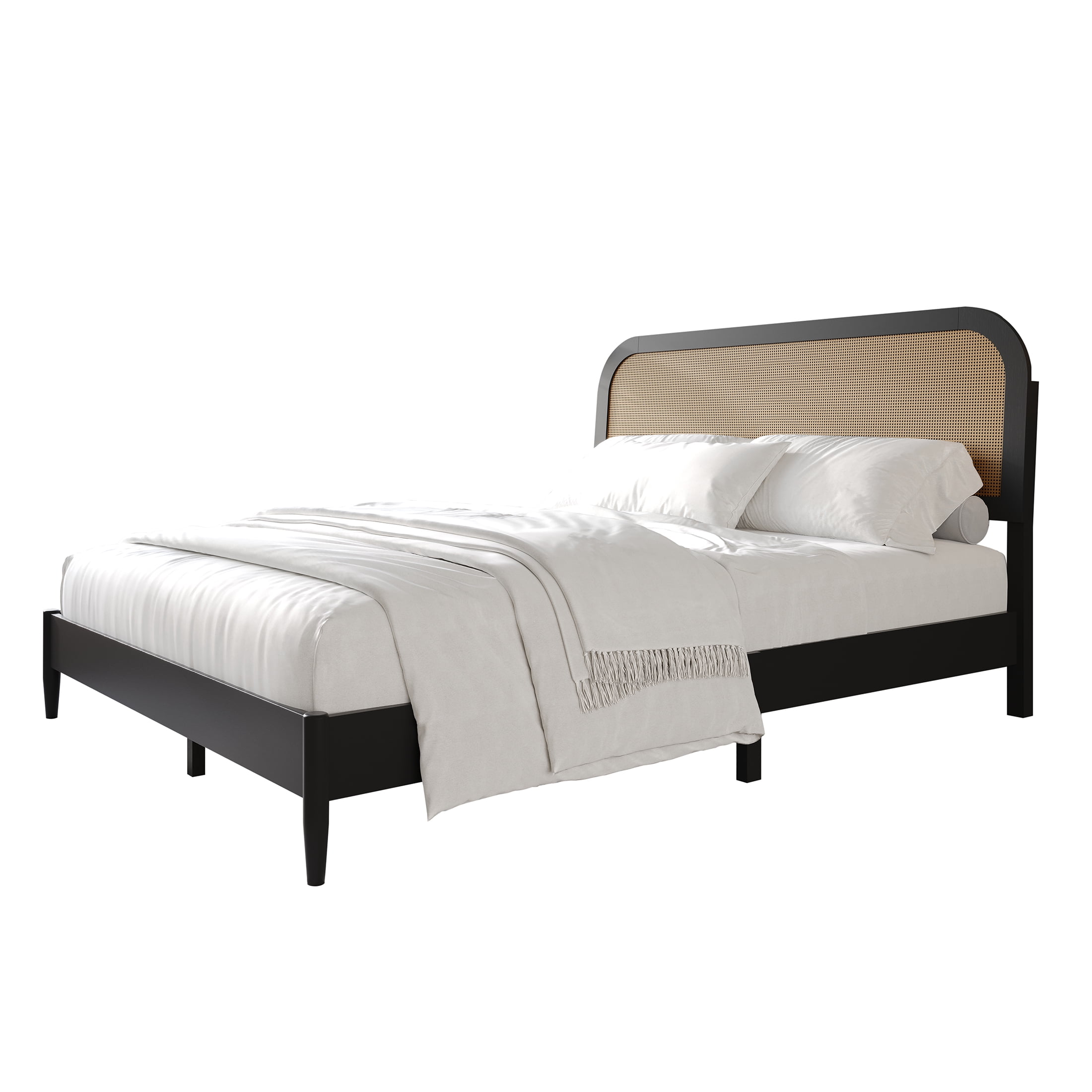 Castle Place Rattan Wooden Queen Platform Bed with 2 Nightstands, Black - Image 5
