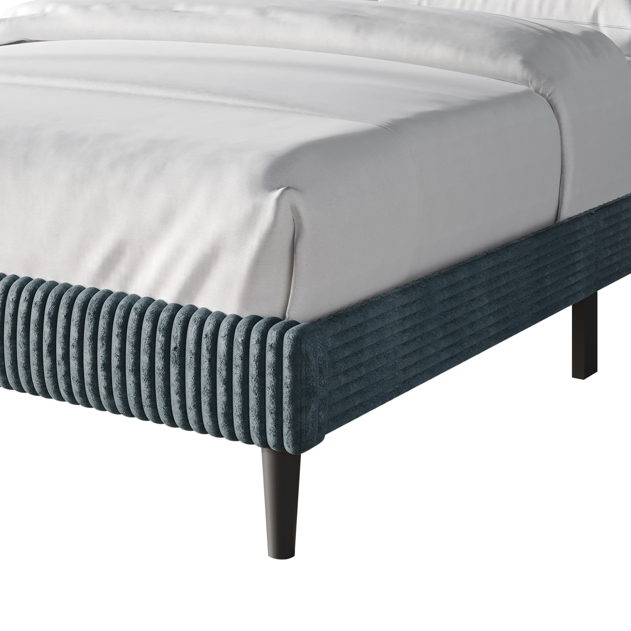Castle Place Modern Wingback Corduroy Velvet Upholstered Queen Platform Bed, Light Blue - Image 5