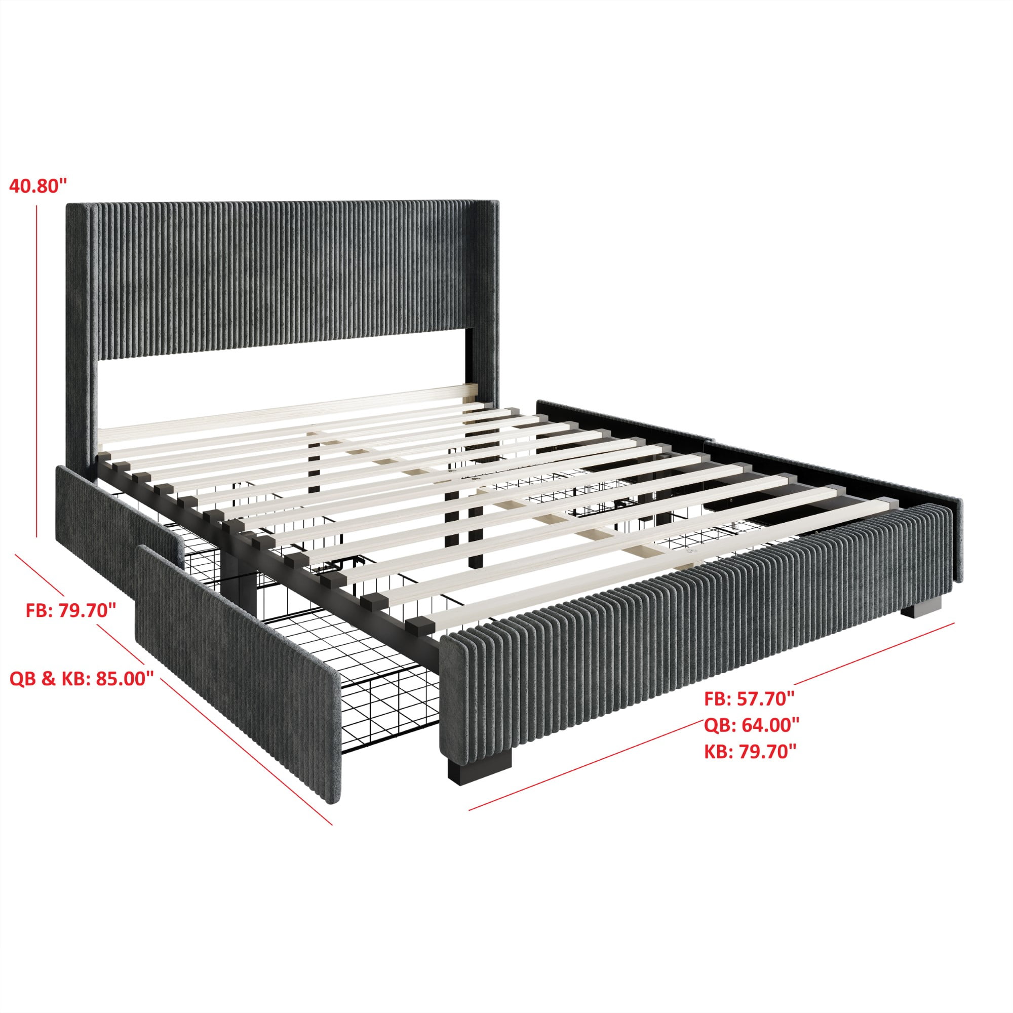 Home Design Rochester King Upholstered Storage Platform Bed Frame with Wingback Headboard and Four Under-Drawers, Blue, Easy Assembly - Image 5