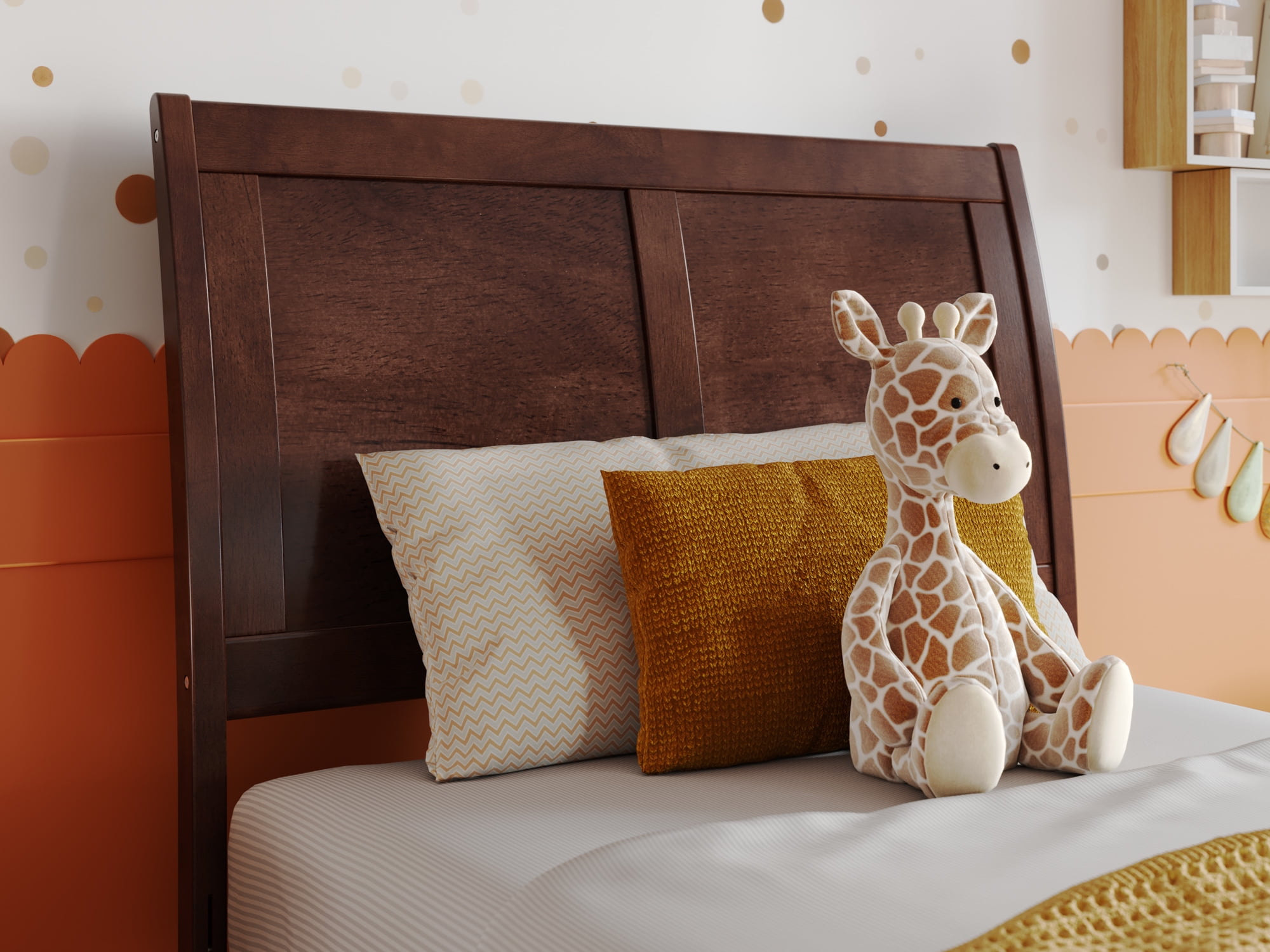 AFI Valencia Twin Solid Wood Low Profile Sleigh Platform Bed, Walnut - Image 7