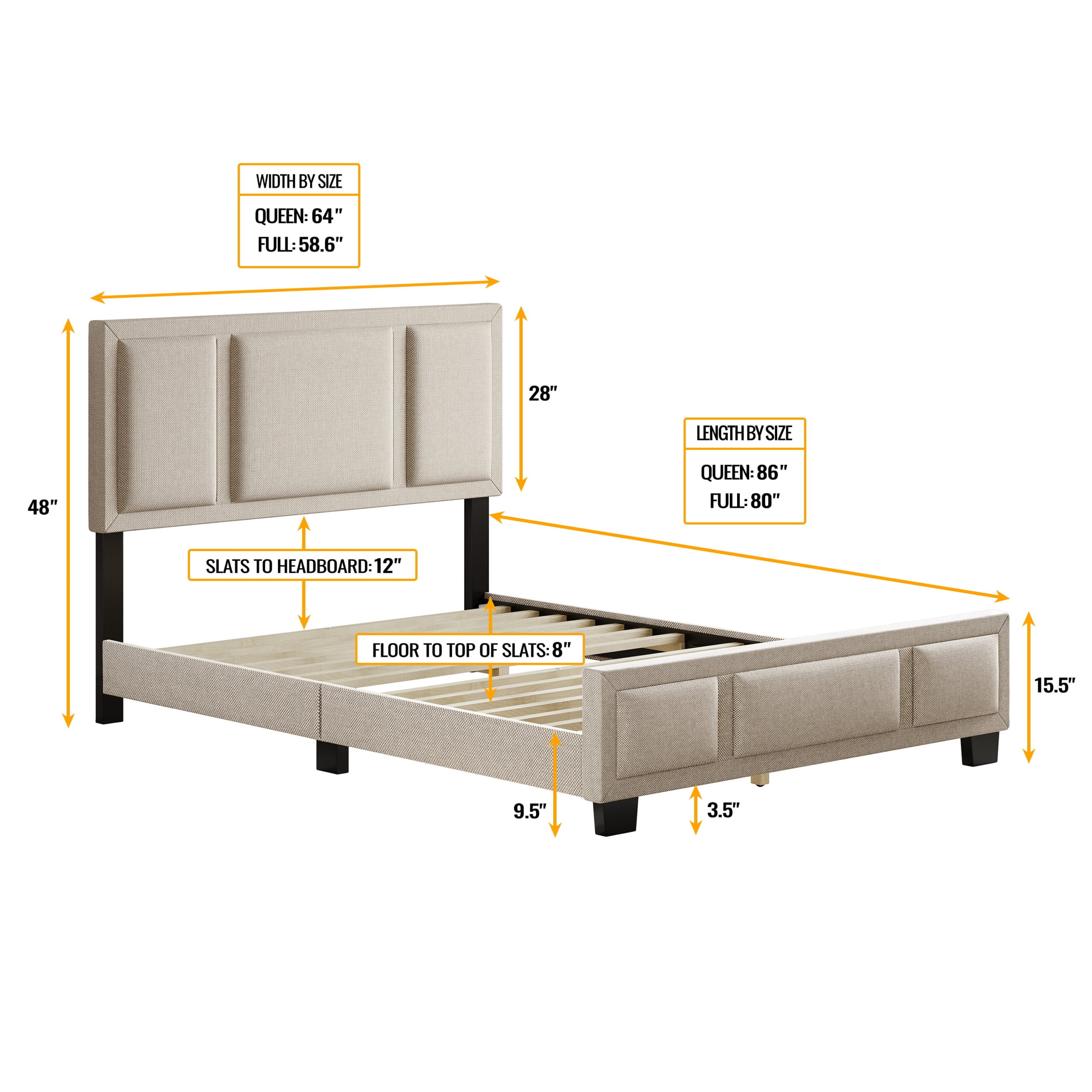 Boyd Sleep Triptych Off White Linen Queen Size Upholstered Platform Bed Frame with Adjustable Headboard - Image 4