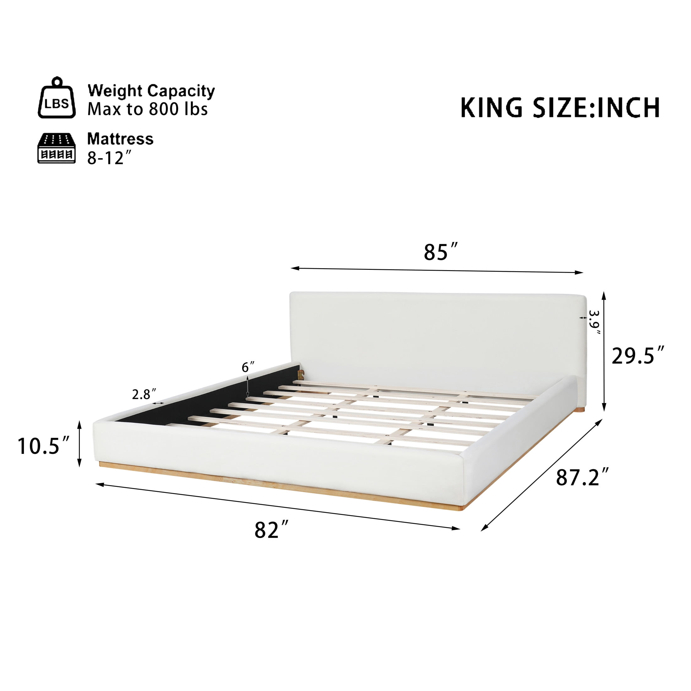 Christopher Knight Home Velvet Upholstered King Bed, Solid Wood Platform Bed Frame, White - Image 3