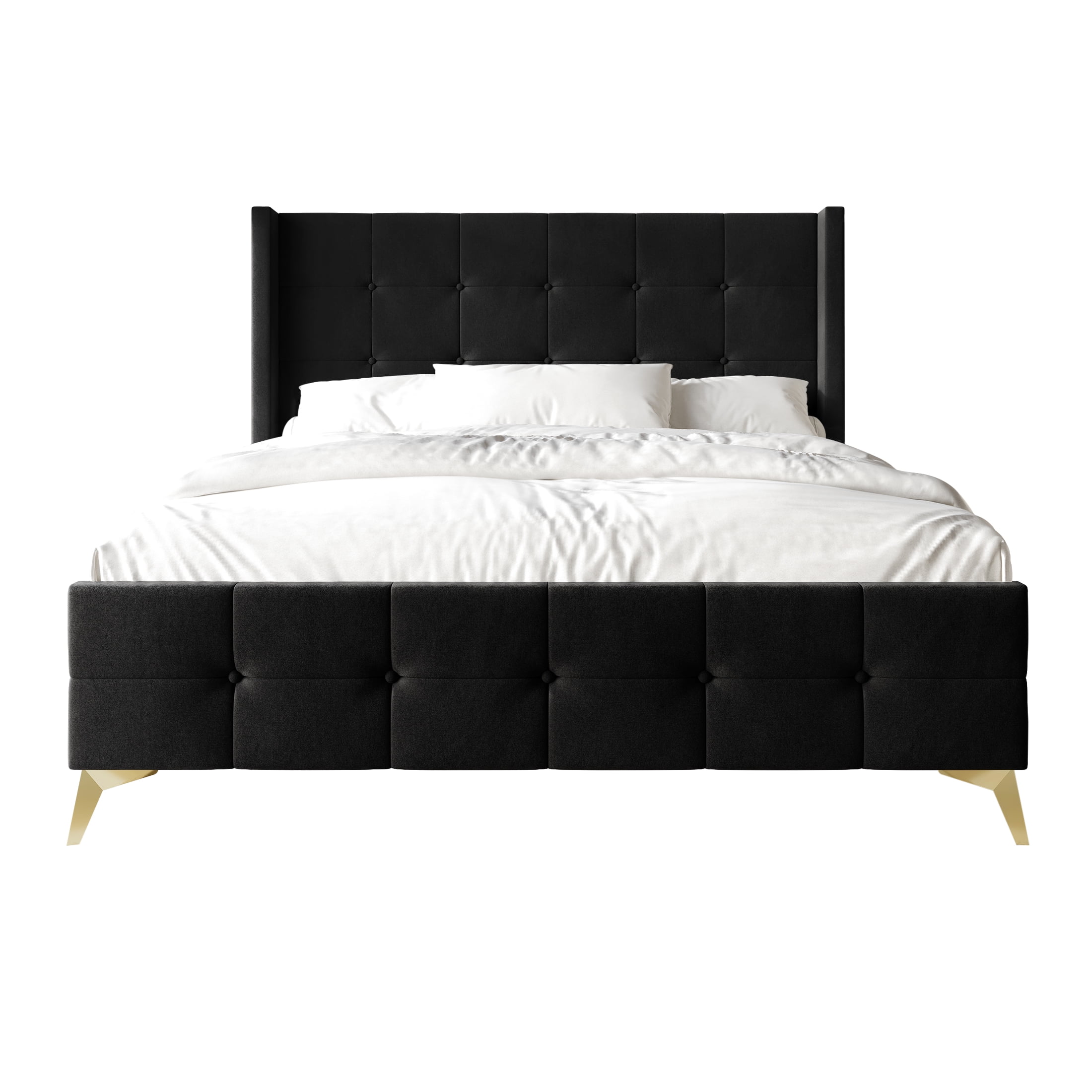 Castle Place Luxury Full Size Velvet Upholstered Bed In Black - Image 3