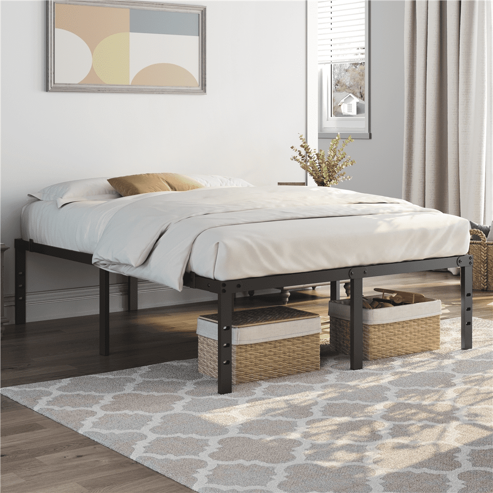 Alden Design Queen Size 18" Platform Bed Frame, No Box Spring Needed, Adult, Black - Image 4