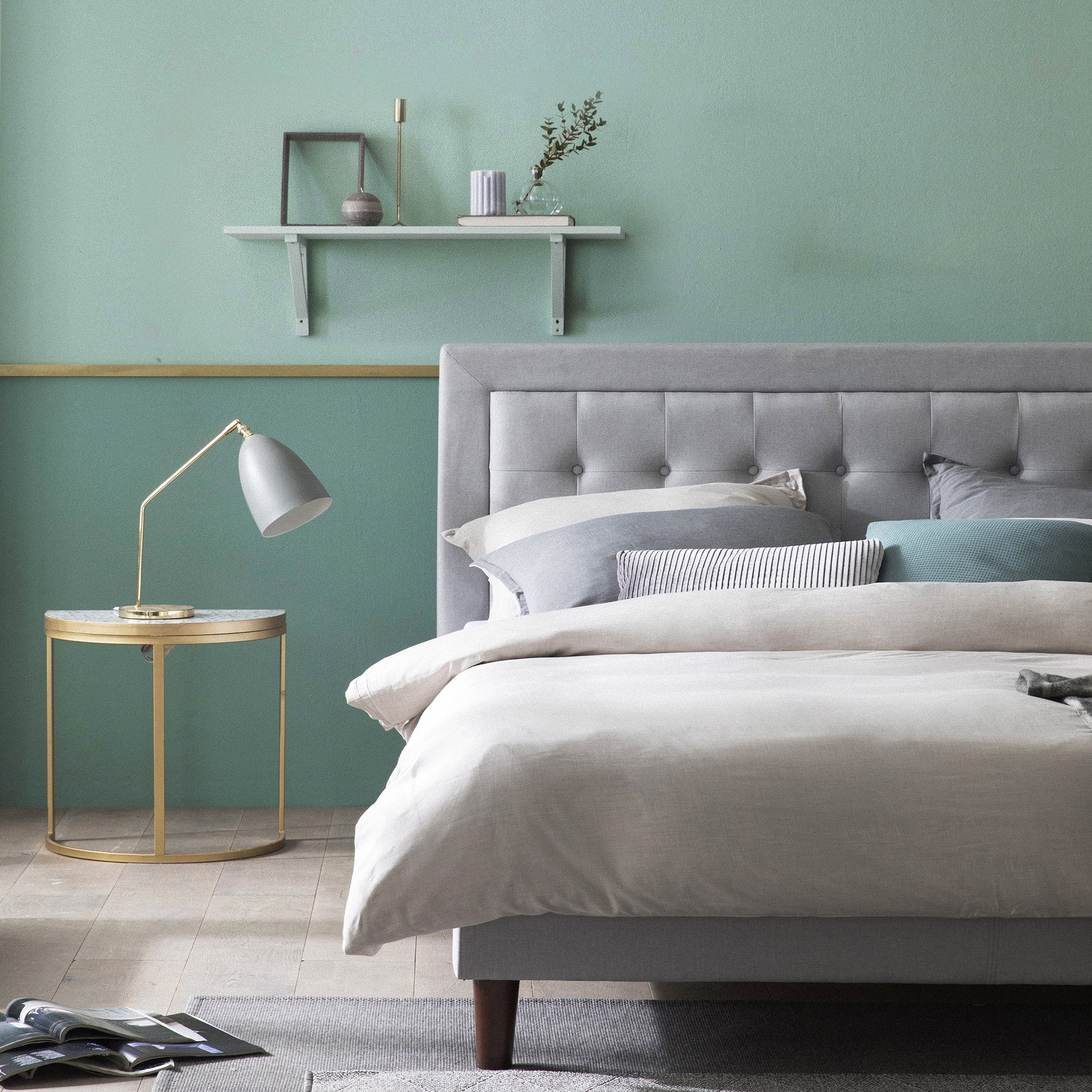 Zinus 40" Dachelle Upholstered Platform Bed Frame Gray Sand, Queen - Image 4